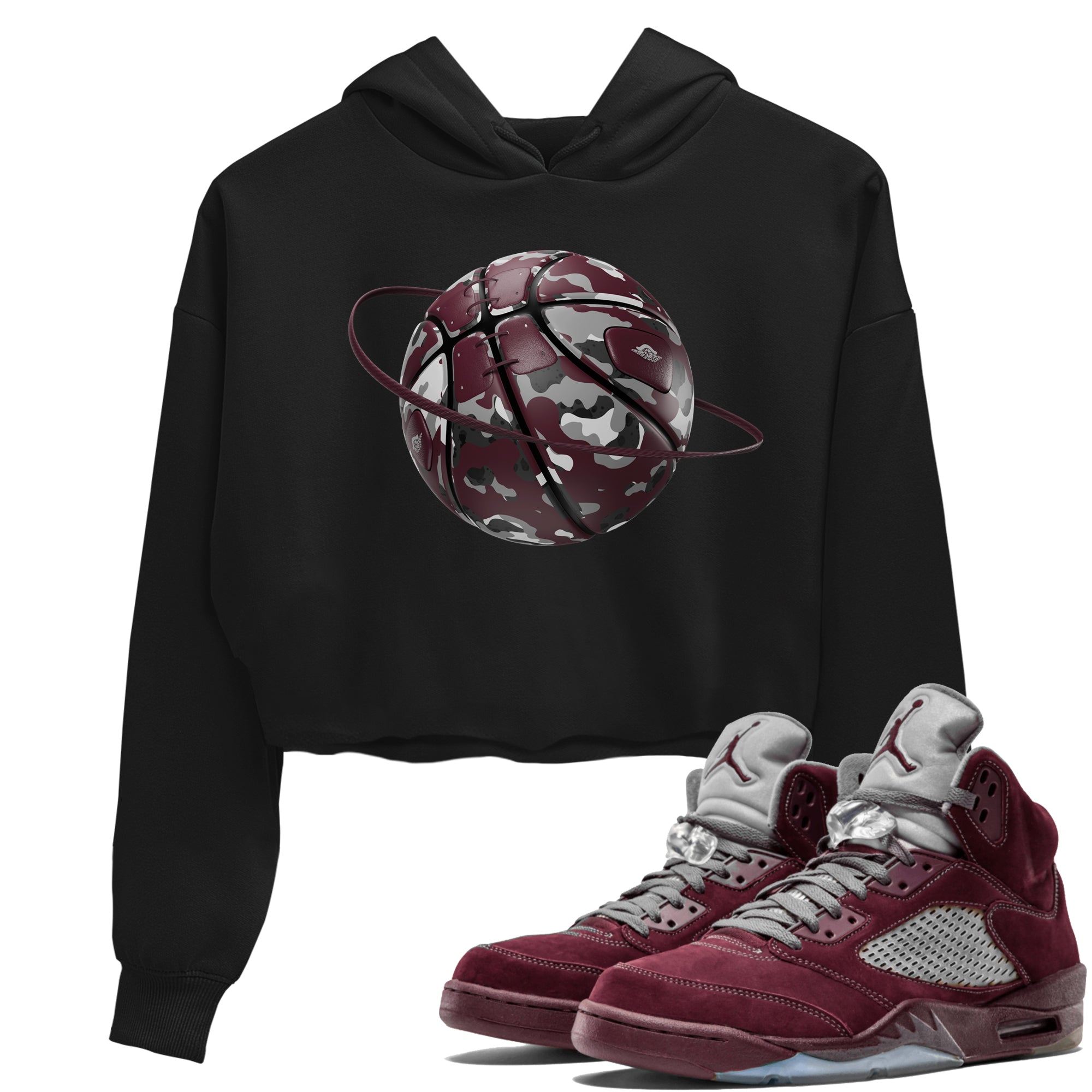 Camo Basketball Planet snkmatch Women's Top - Air Jordan 5 Burgundy