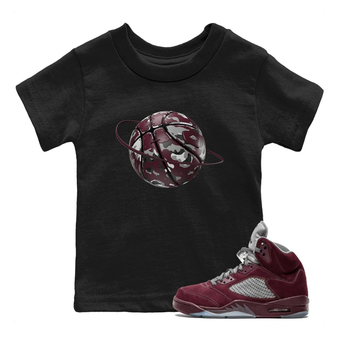 Camo Basketball Planet snkmatch Tee Kids - Air Jordan 5 Burgundy