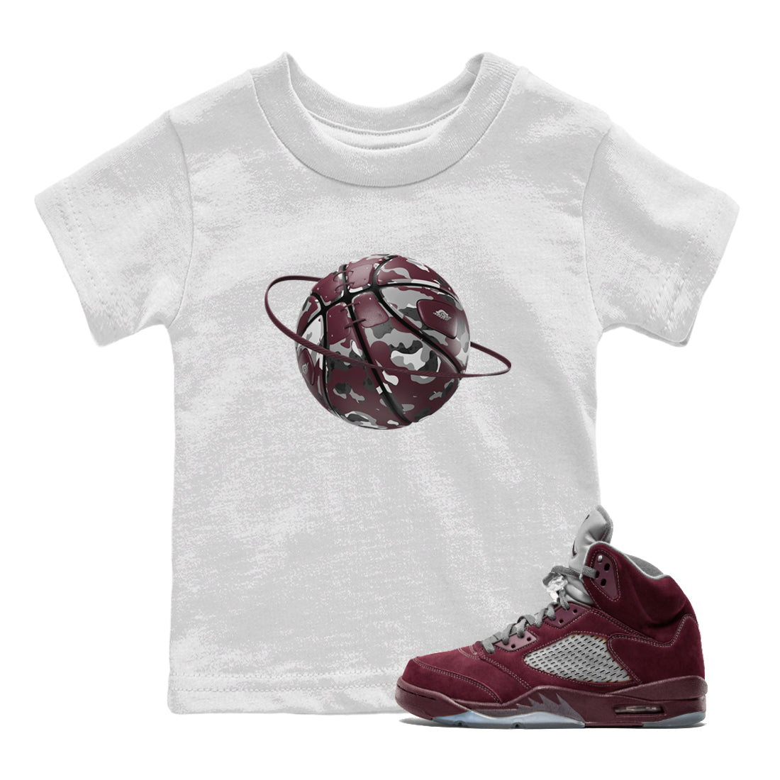 Camo Basketball Planet snkmatch Tee Kids - Air Jordan 5 Burgundy