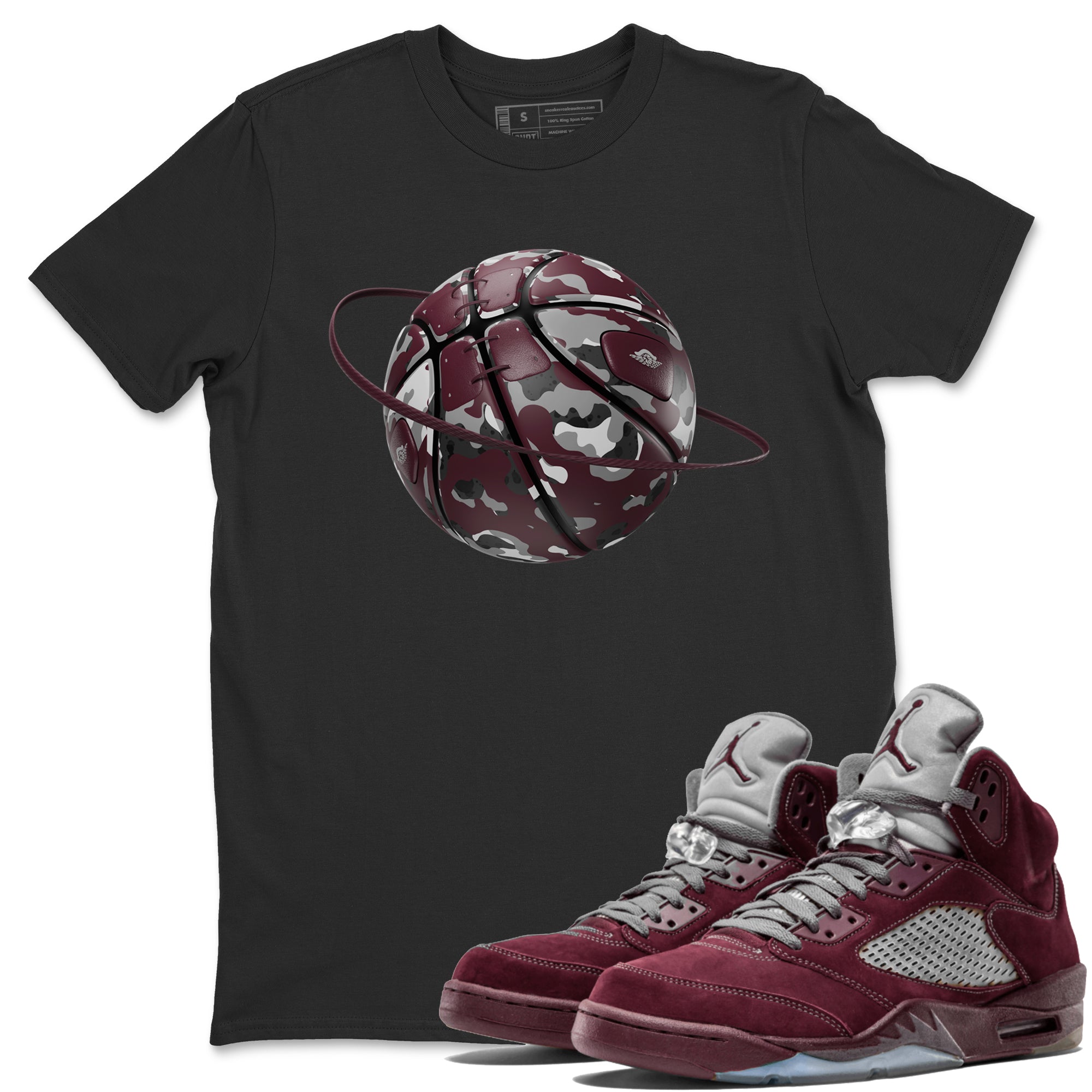 Camo Basketball Planet snkmatch Tee - Air Jordan 5 Burgundy