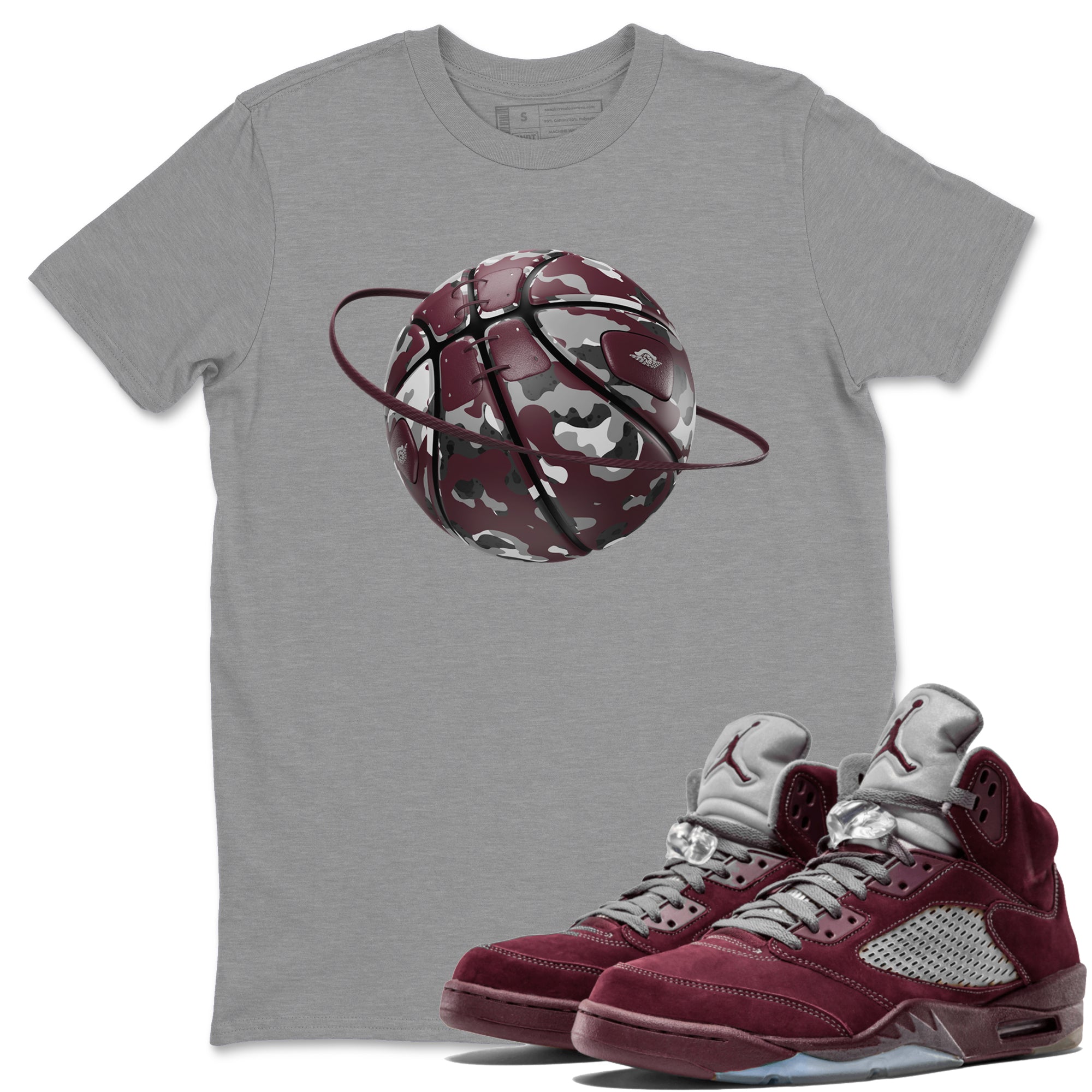Camo Basketball Planet snkmatch Tee - Air Jordan 5 Burgundy