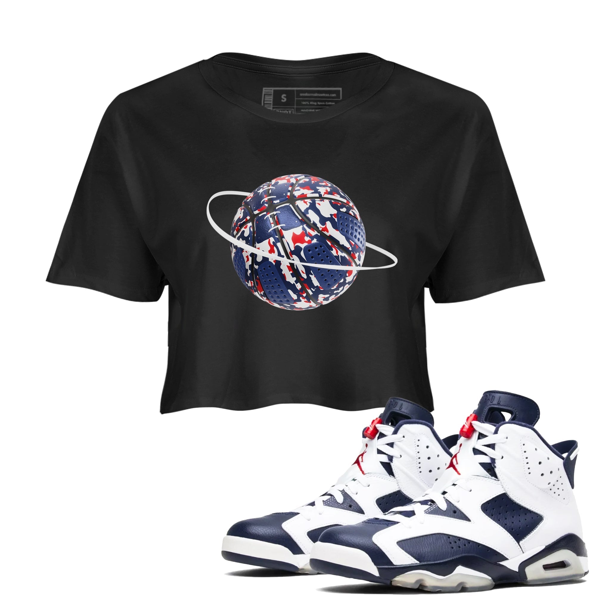 Camo Basketball Planet snkmatch Women's Top - Air Jordan 6 White And Midnight Navy