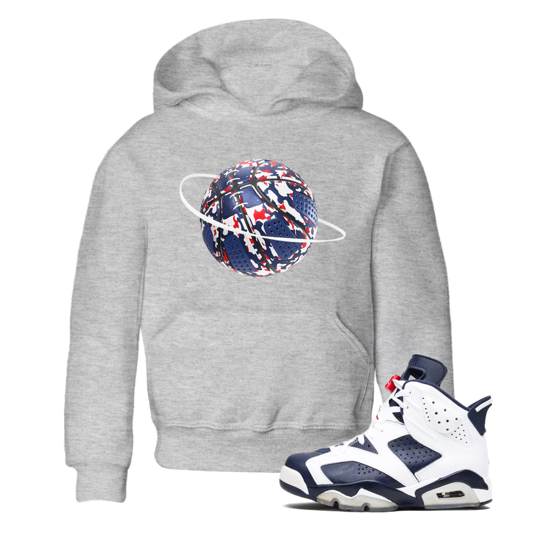 Camo Basketball Planet snkmatch Tees Kids - Air Jordan 6 White And Midnight Navy