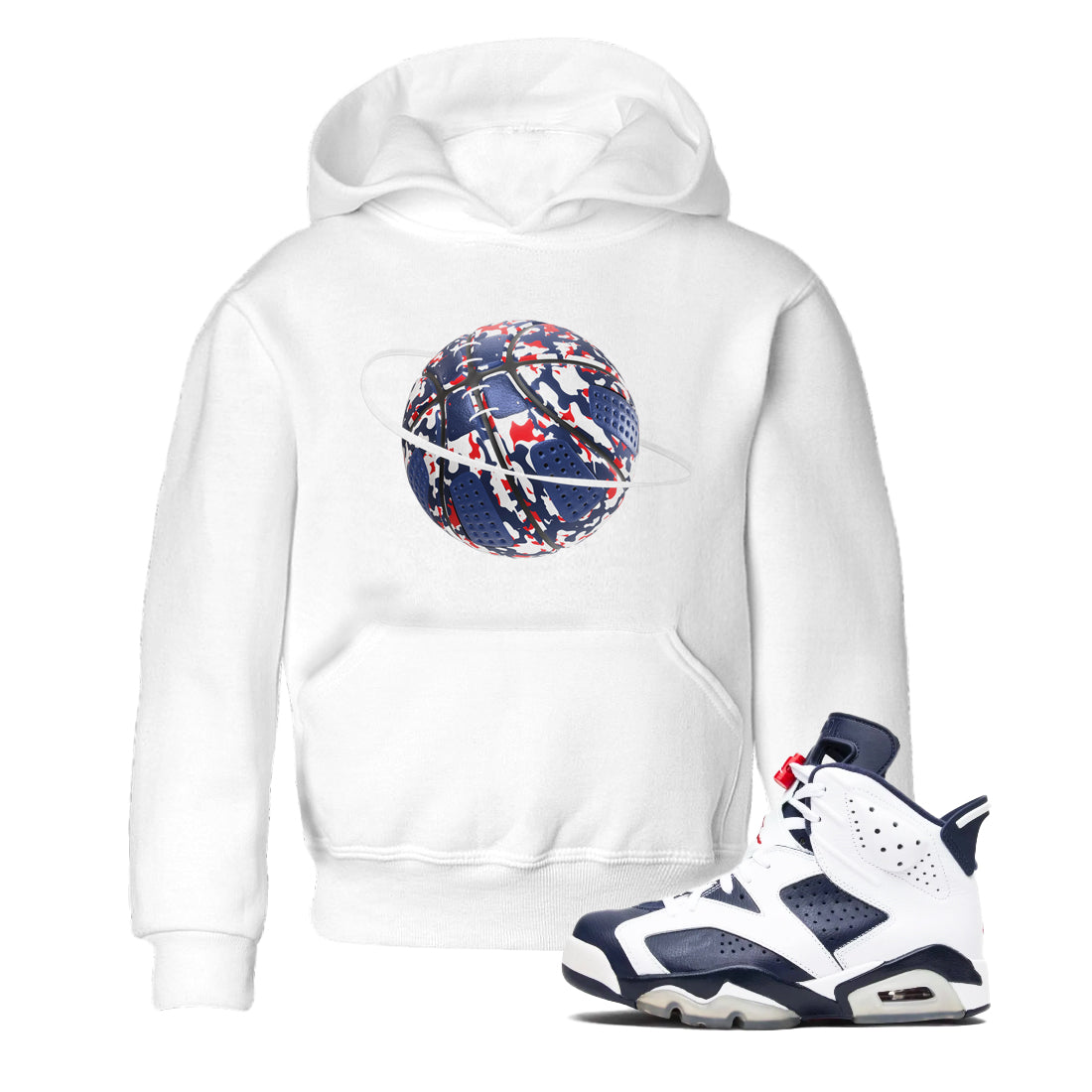 Camo Basketball Planet snkmatch Tees Kids - Air Jordan 6 White And Midnight Navy