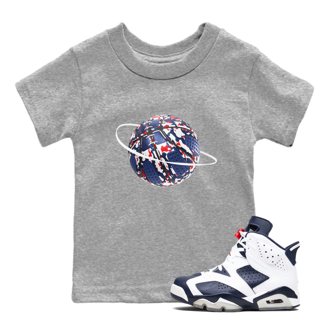 Camo Basketball Planet snkmatch Tees Kids - Air Jordan 6 White And Midnight Navy
