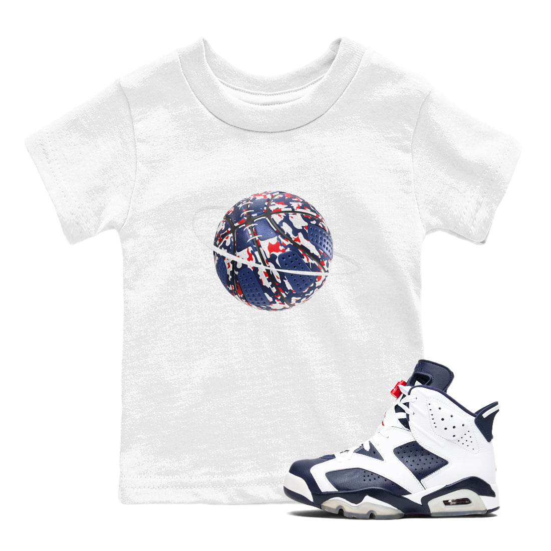 Camo Basketball Planet snkmatch Tees Kids - Air Jordan 6 White And Midnight Navy