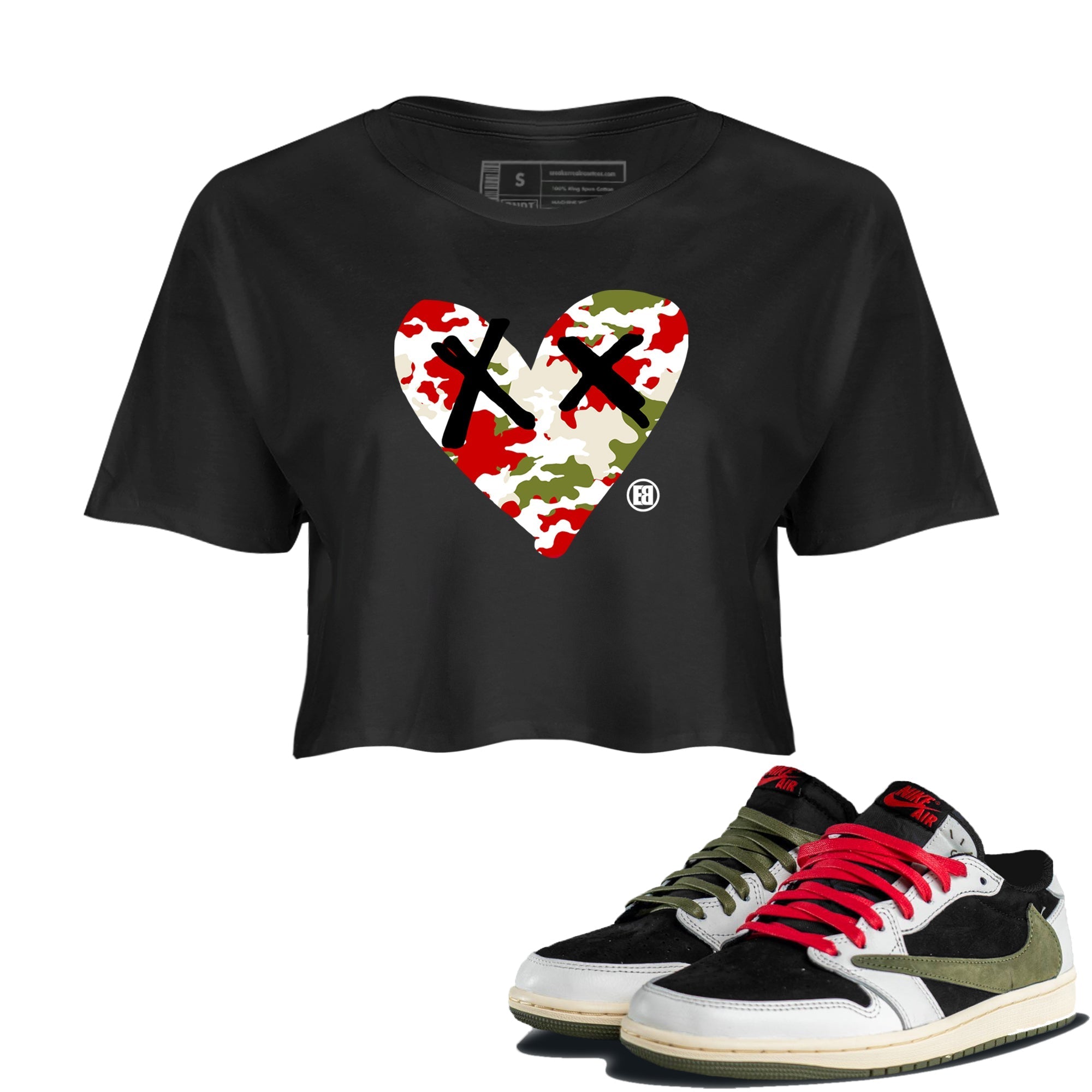 Camo Heart snkmatch Women's Top - Air Jordan 1 Travis Scott Olive