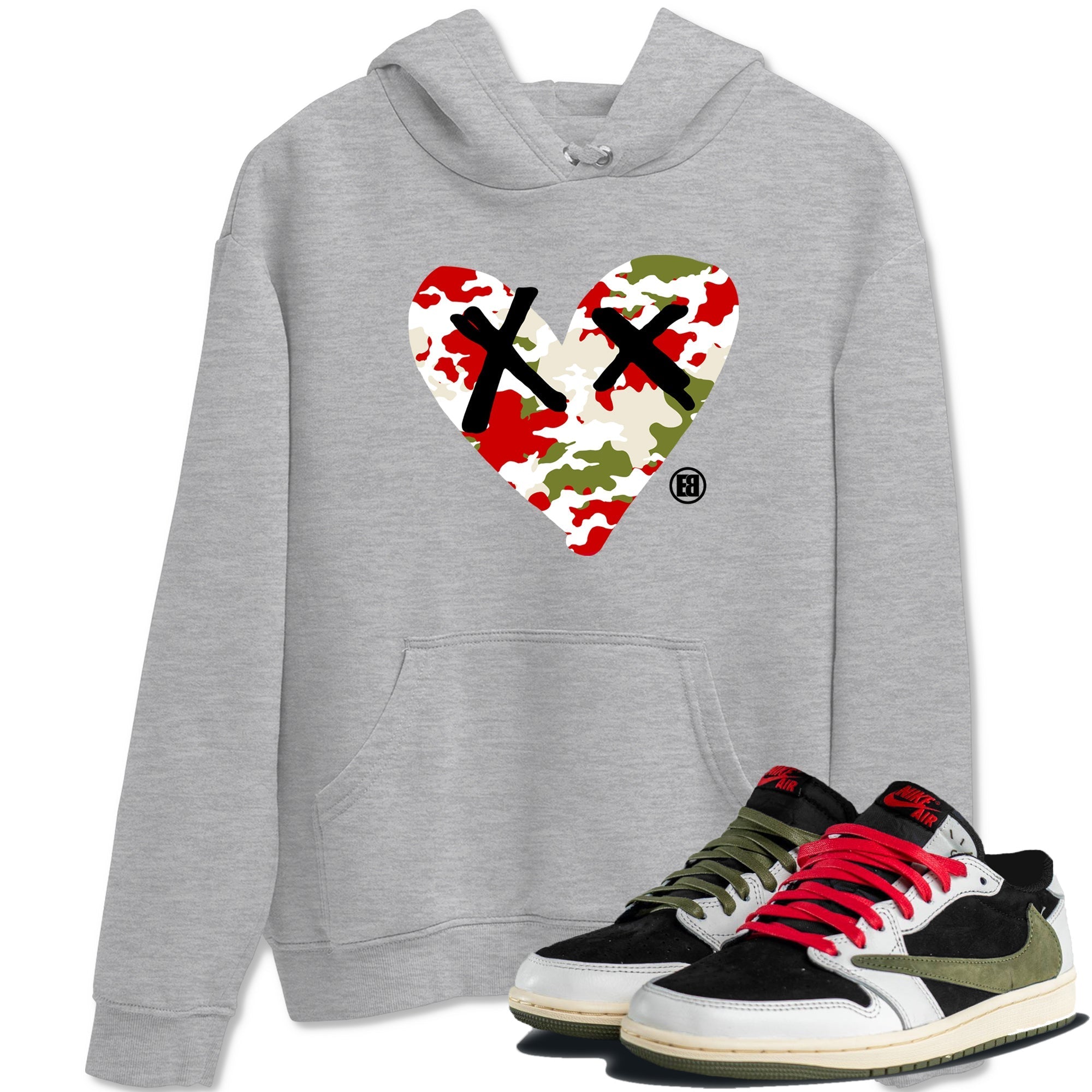 Camo Heart snkmatch Tees - Air Jordan 1 Travis Scott Olive