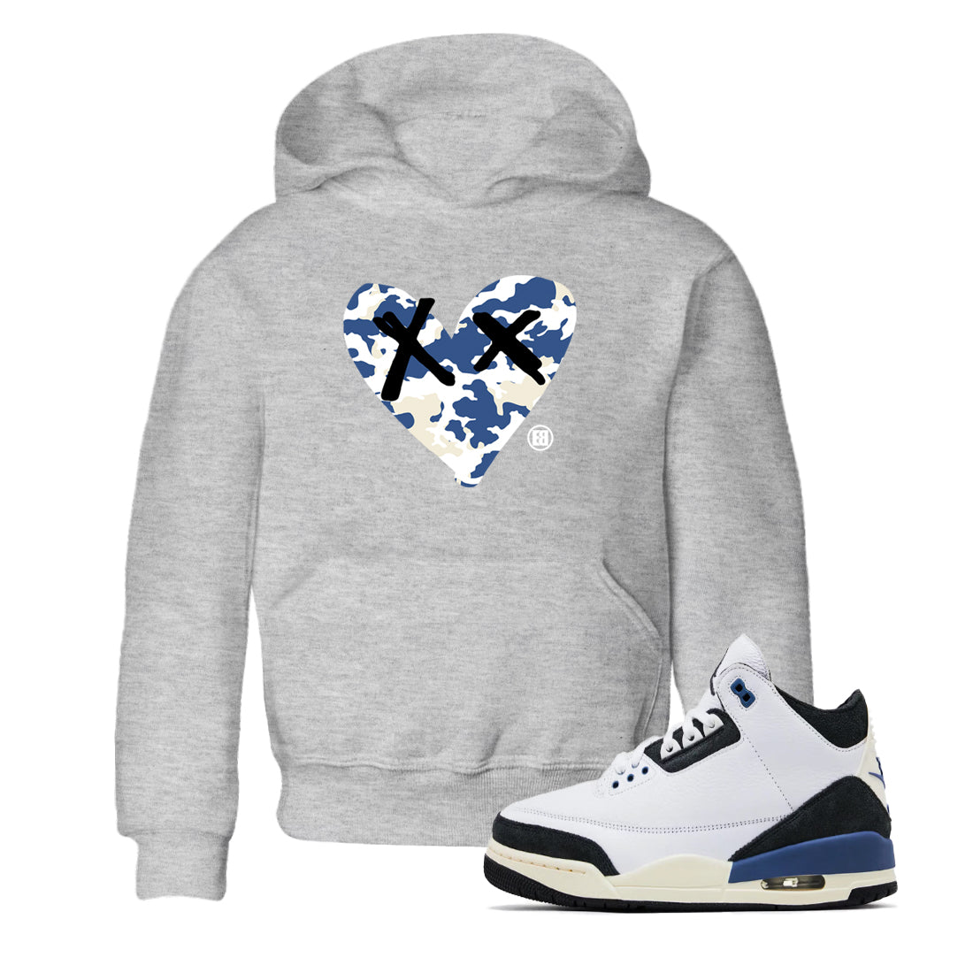 Camo Heart snkmatch Tees Kids - Air Jordan 3 A Ma Maniere x Diffused Blue