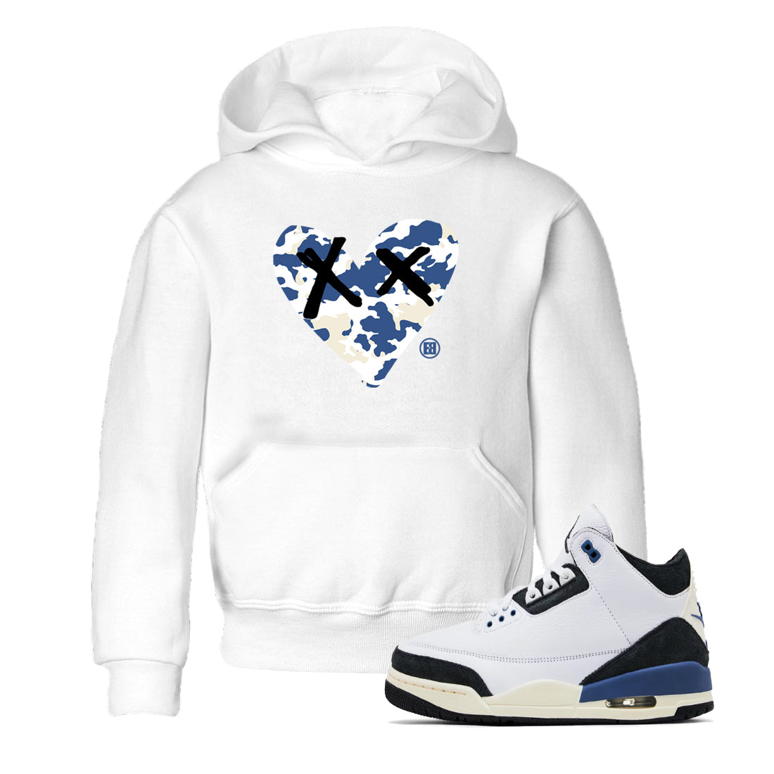 Camo Heart snkmatch Tees Kids - Air Jordan 3 A Ma Maniere x Diffused Blue