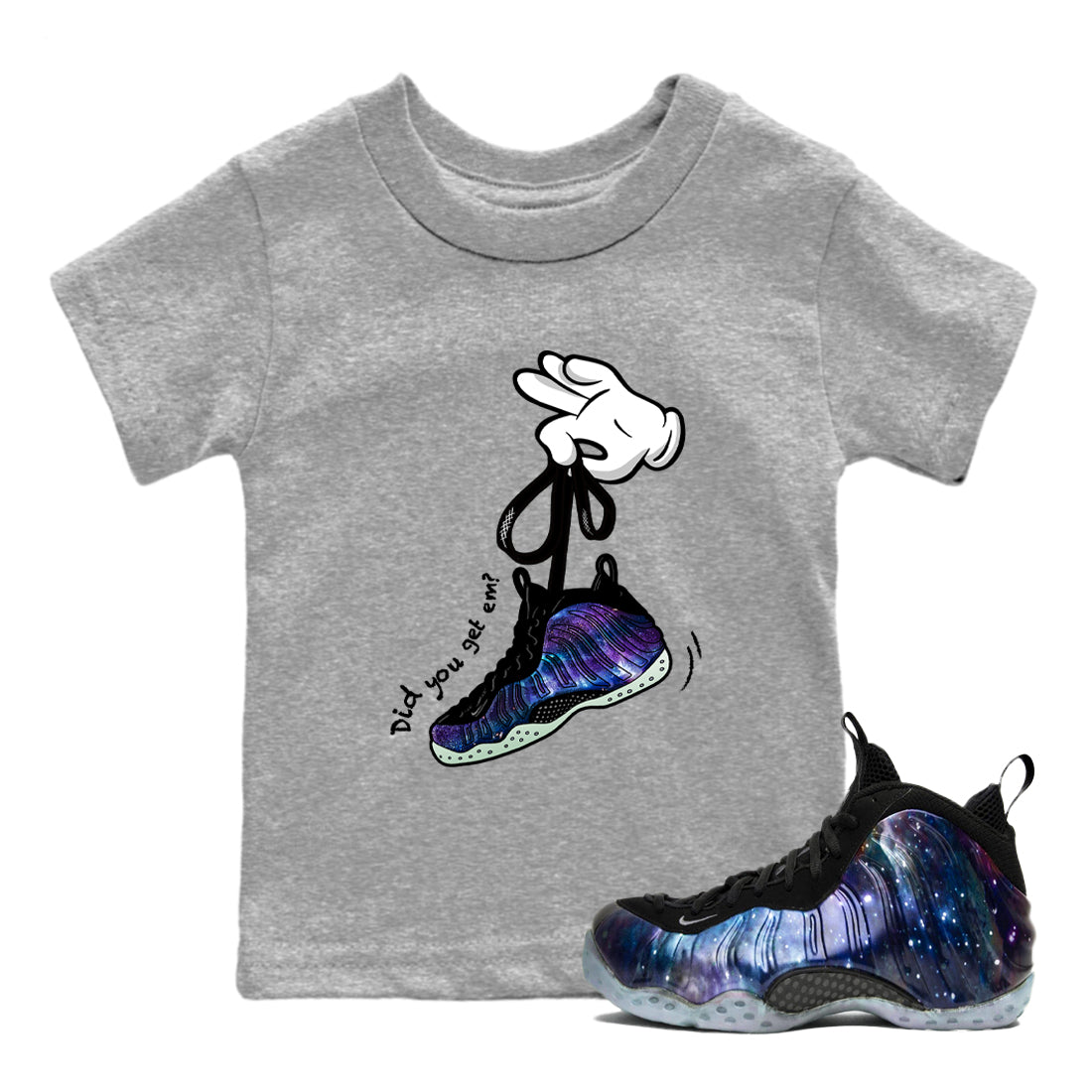 Cartoon Hands snkmatch Tees Kids - Air Foamposite One Galaxy
