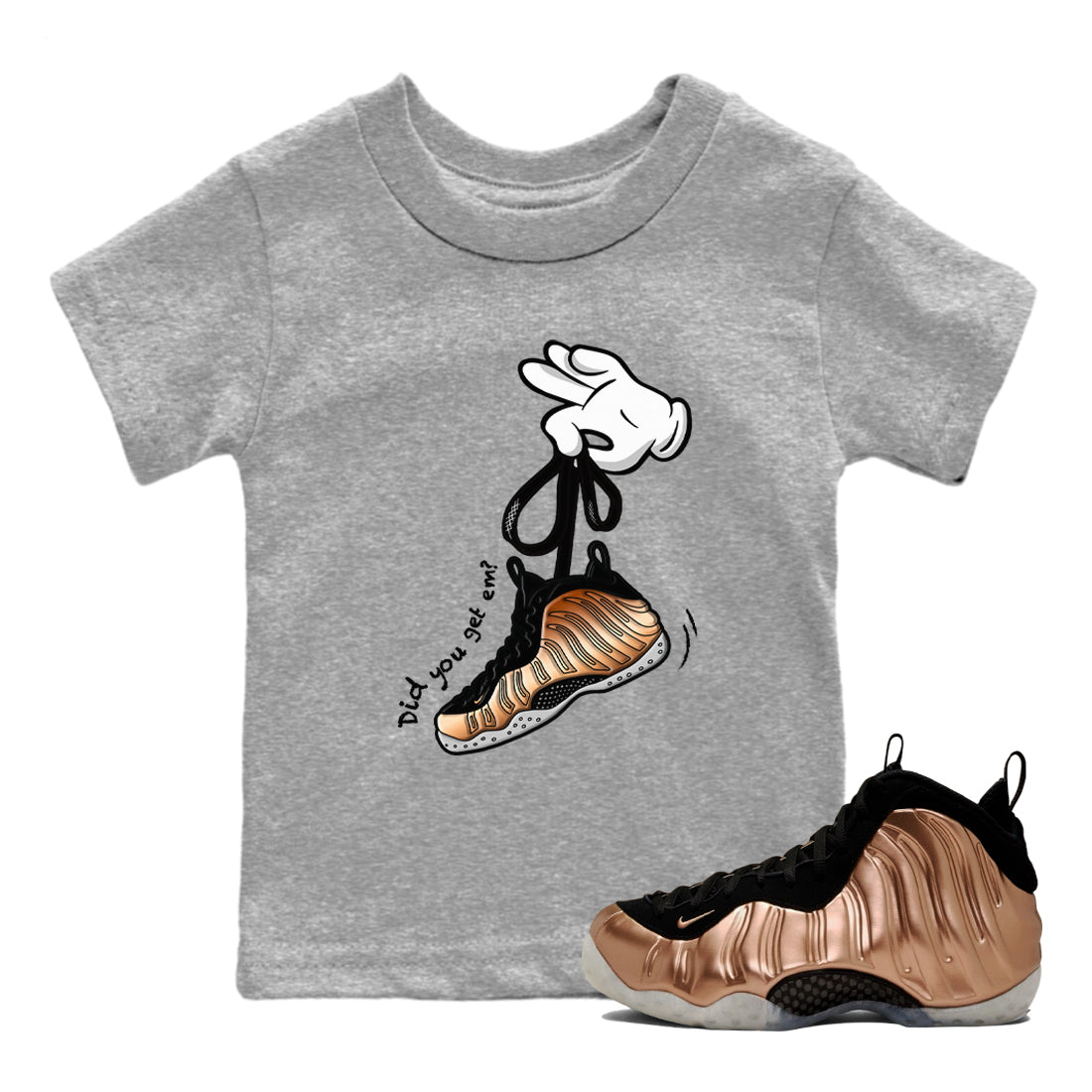 Cartoon Hands snkmatch Tees Kids - Air Foamposite One Metallic Copper