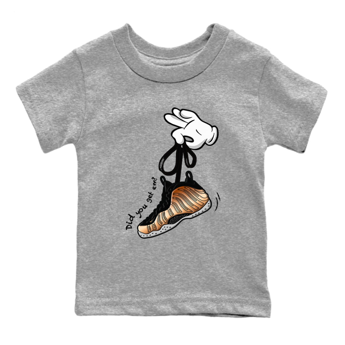 Cartoon Hands snkmatch Tees Kids - Air Foamposite One Metallic Copper