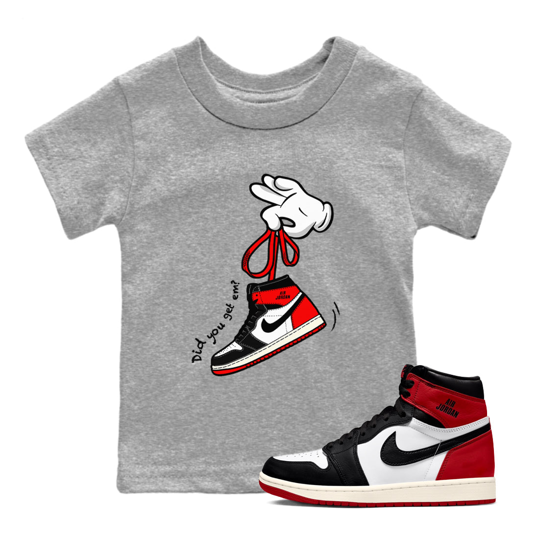 Cartoon Hands snkmatch Tees Kids - Air Jordan 1 Black Toe Reimagined