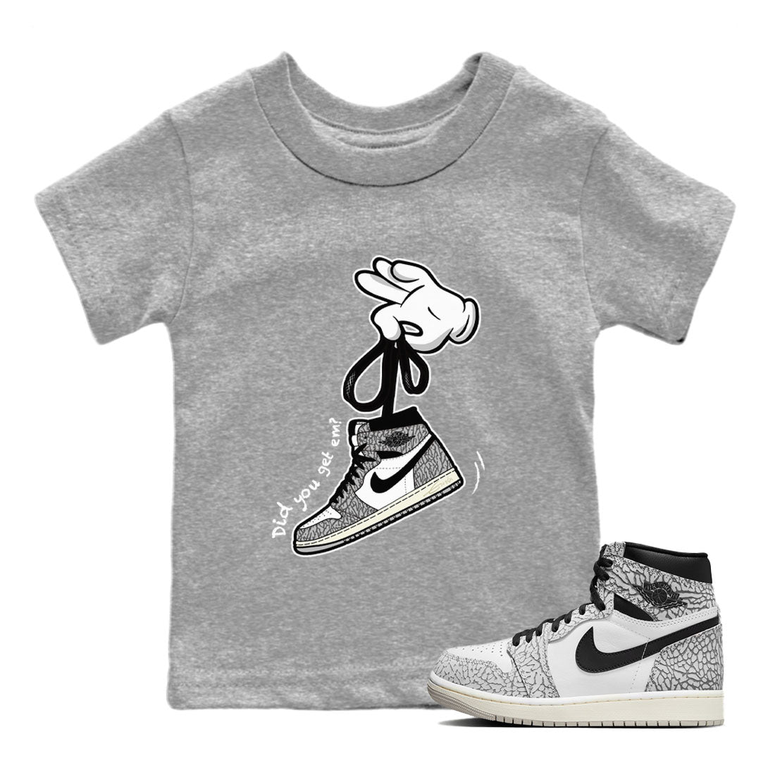 Cartoon Hands Kids Tops - Air Jordan 1 White Cement