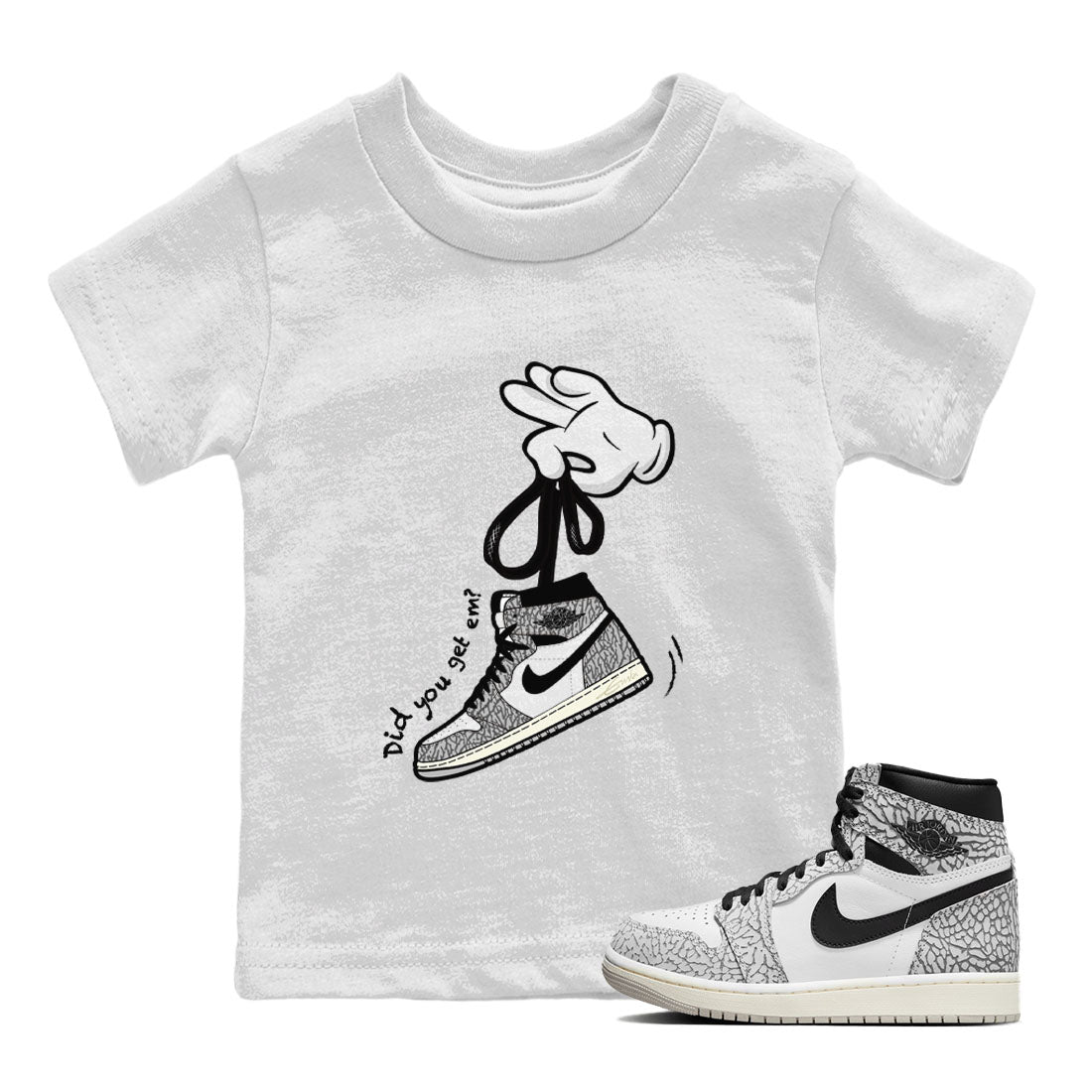 Cartoon Hands Kids Tops - Air Jordan 1 White Cement