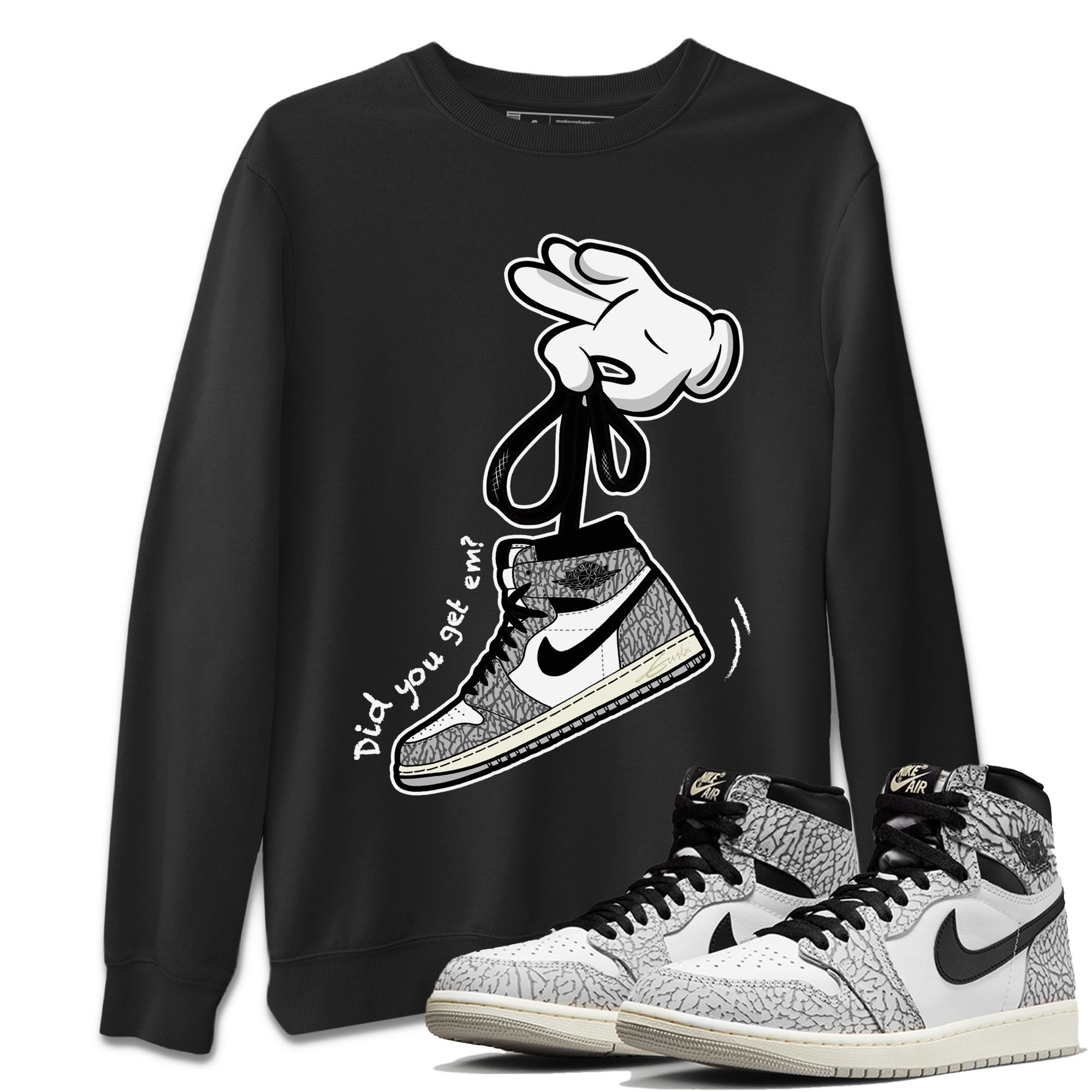 Cartoon Hands Unisex Tops - Air Jordan 1 White Cement