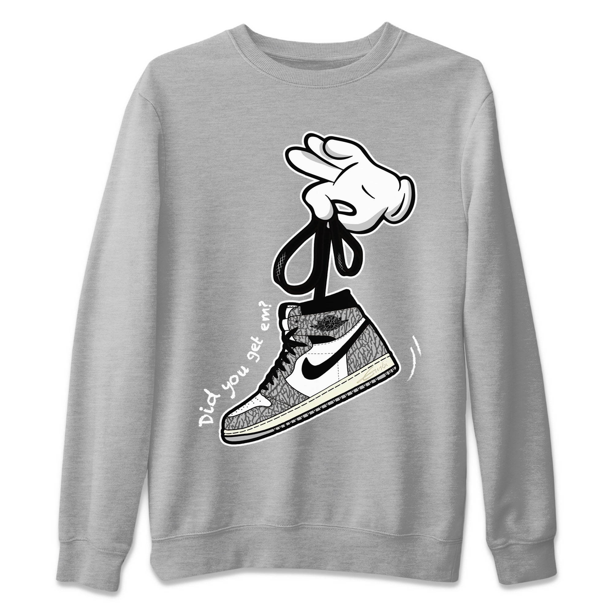 Cartoon Hands Unisex Tops - Air Jordan 1 White Cement