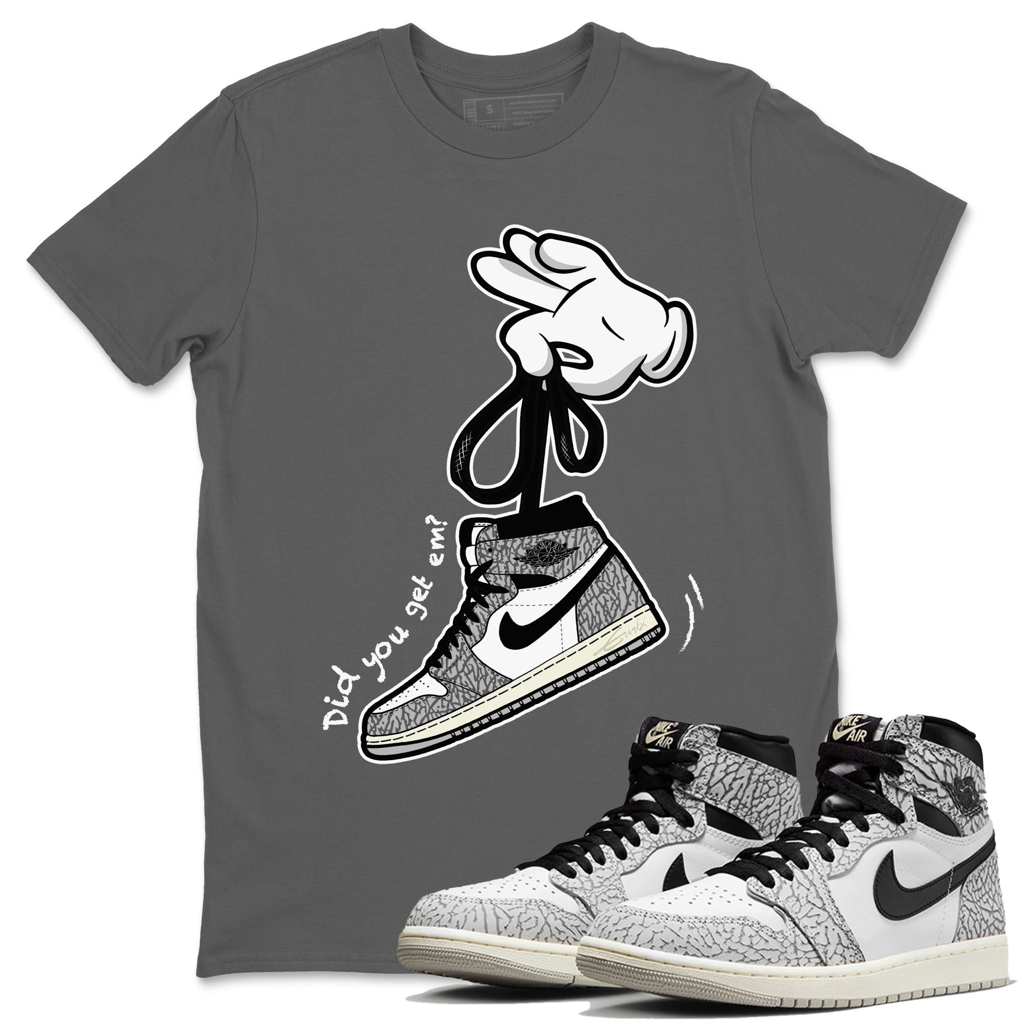 Cartoon Hands Unisex Tops - Air Jordan 1 White Cement