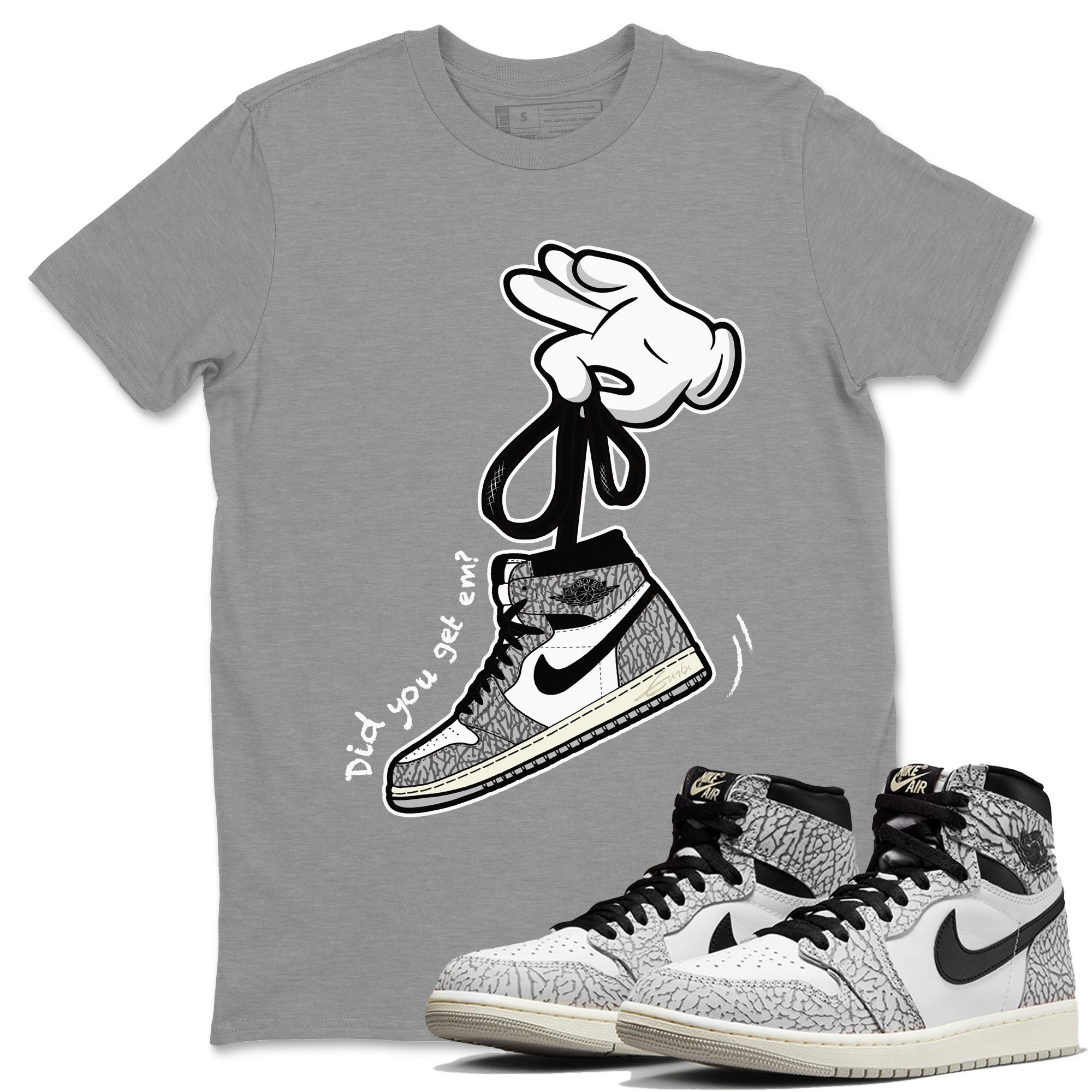 Cartoon Hands Unisex Tops - Air Jordan 1 White Cement