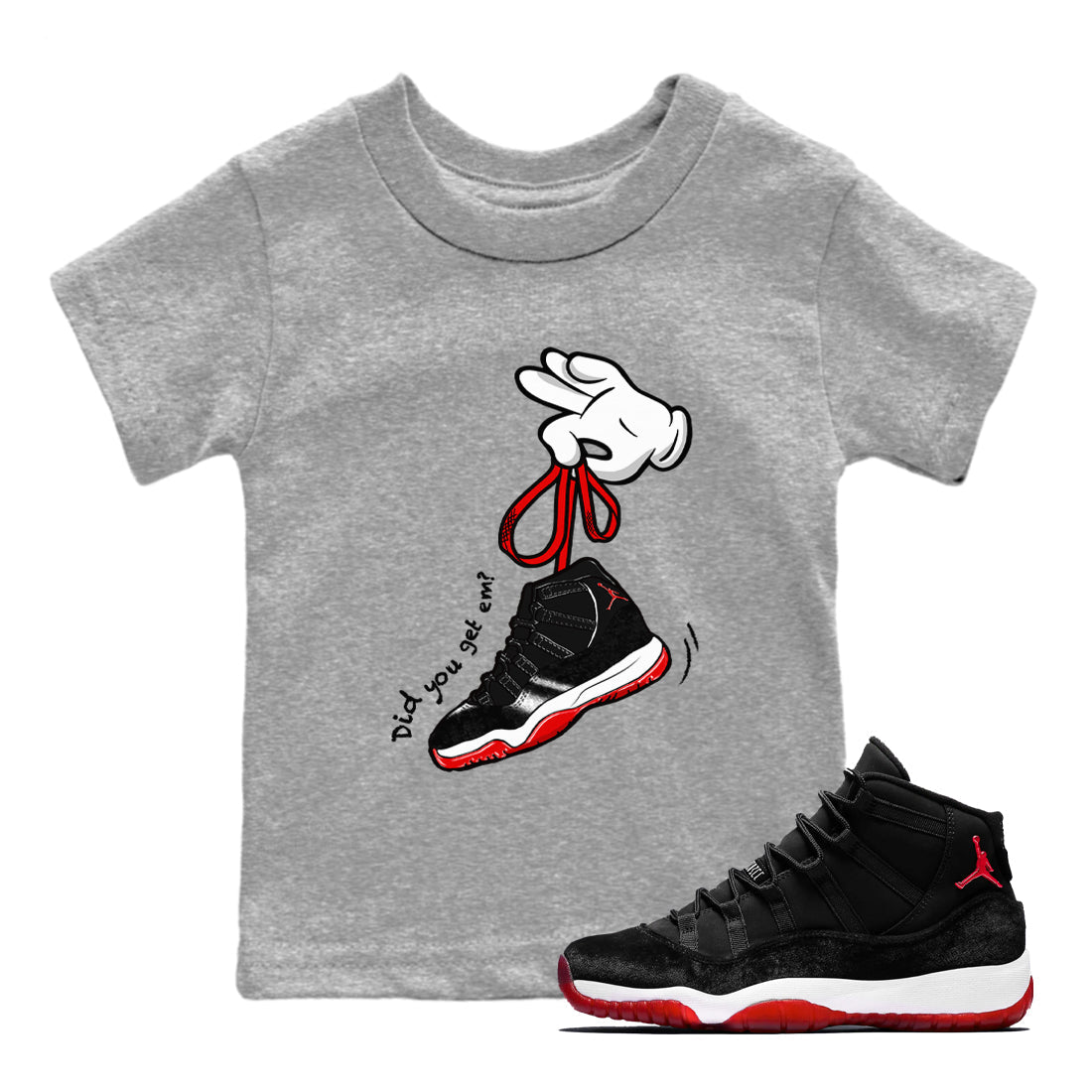 Cartoon Hands snkmatch Tees Kids - Air Jordan 11 Bred Velvet