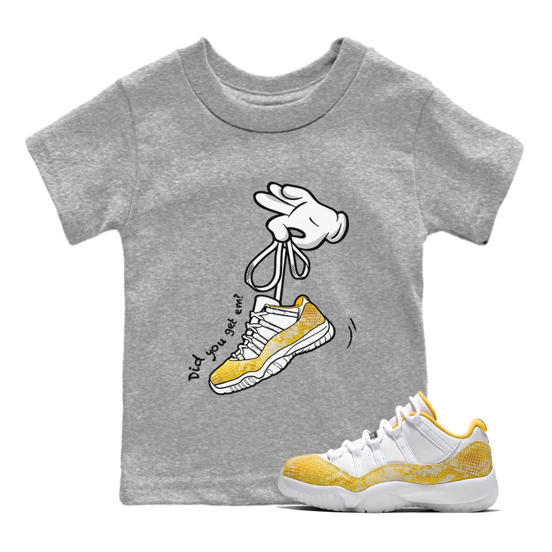 Cartoon Hands Kids Tops - Air Jordan 11 Yellow Python