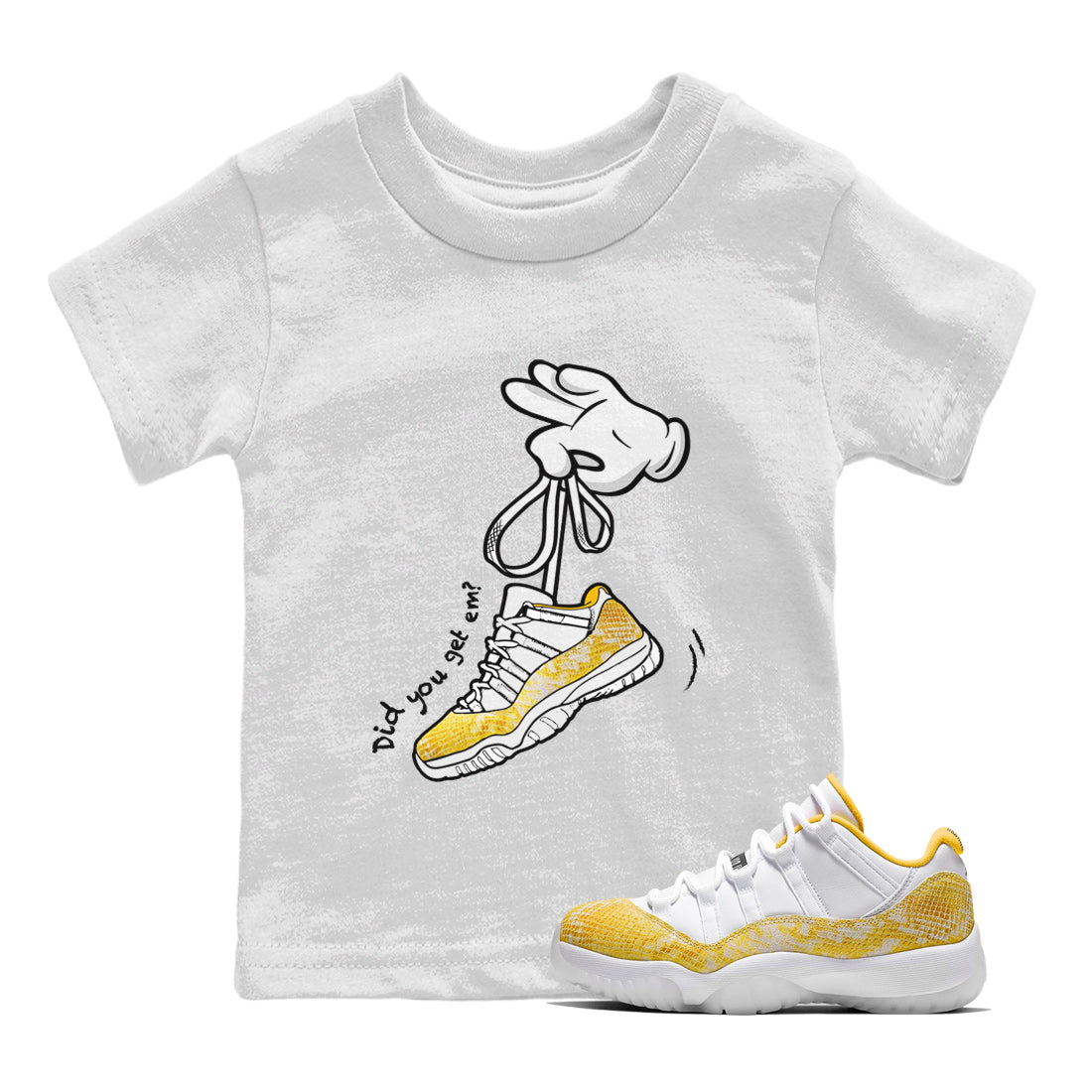 Cartoon Hands Kids Tops - Air Jordan 11 Yellow Python
