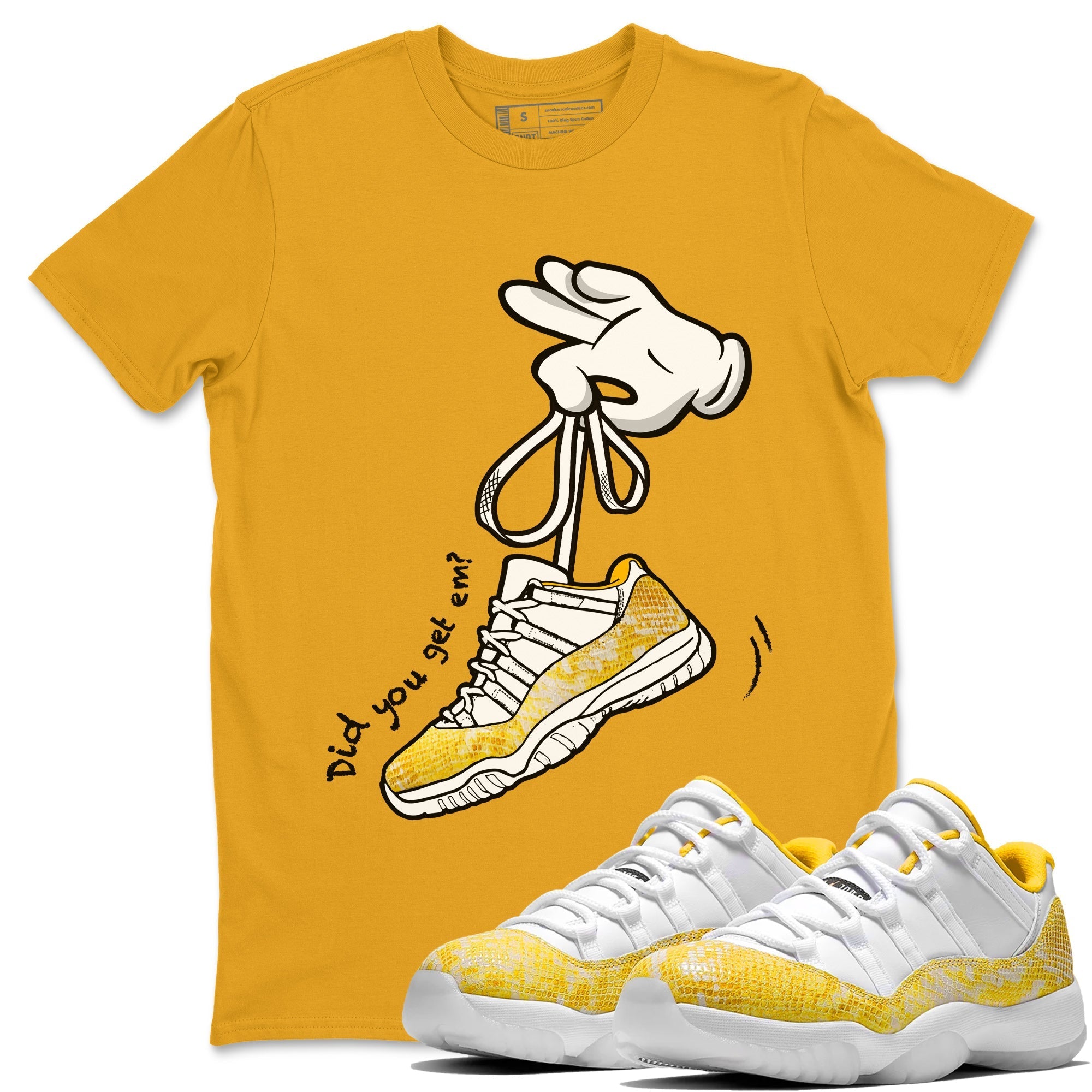 Cartoon Hands Unisex Tops - Air Jordan 11 Yellow Python