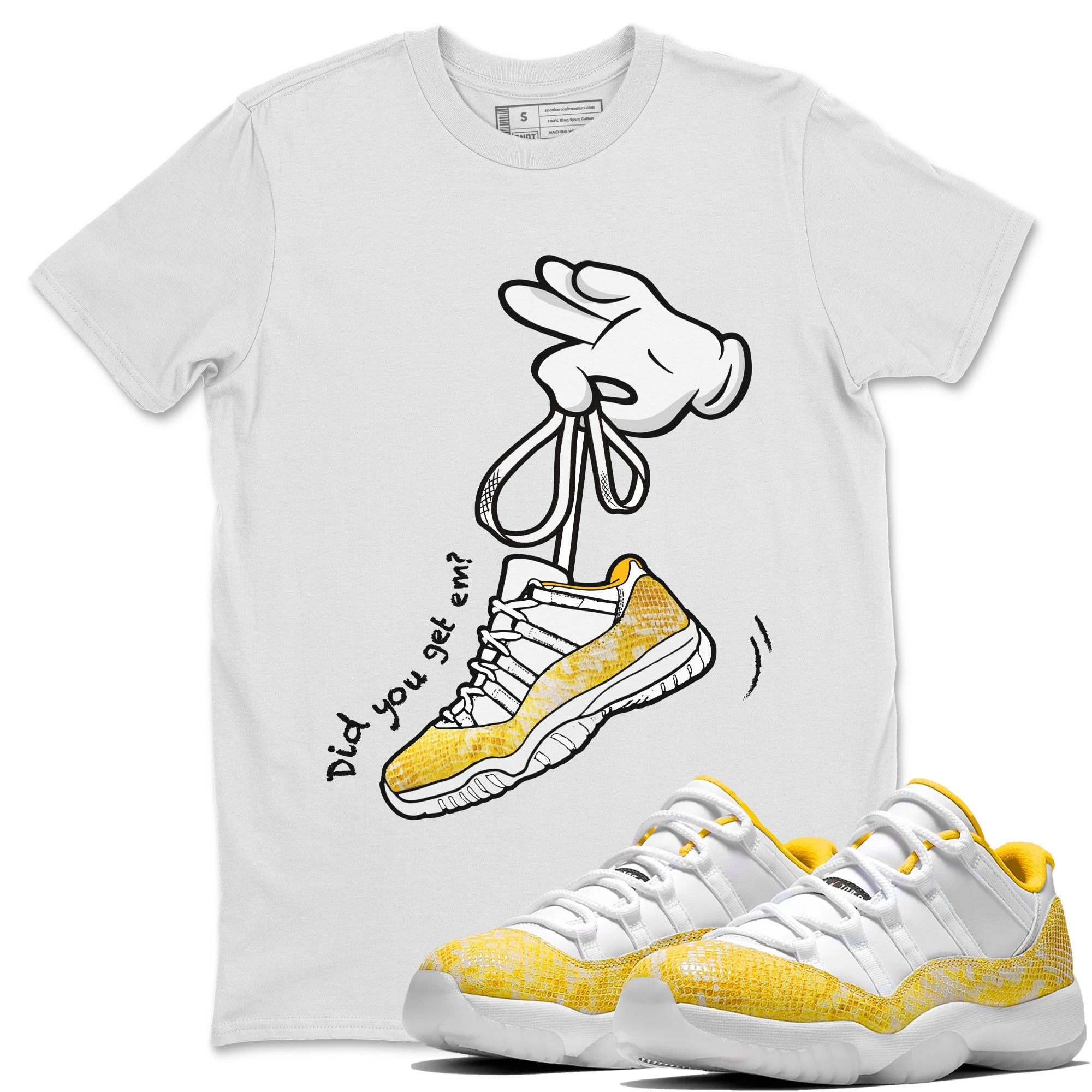 Cartoon Hands Unisex Tops - Air Jordan 11 Yellow Python