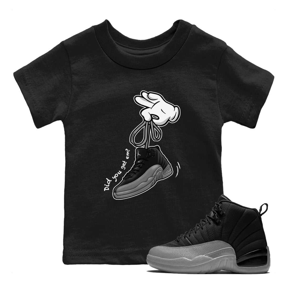 Cartoon Hands snkmatch Tees Kids - Air Jordan 12 Black Wolf Grey