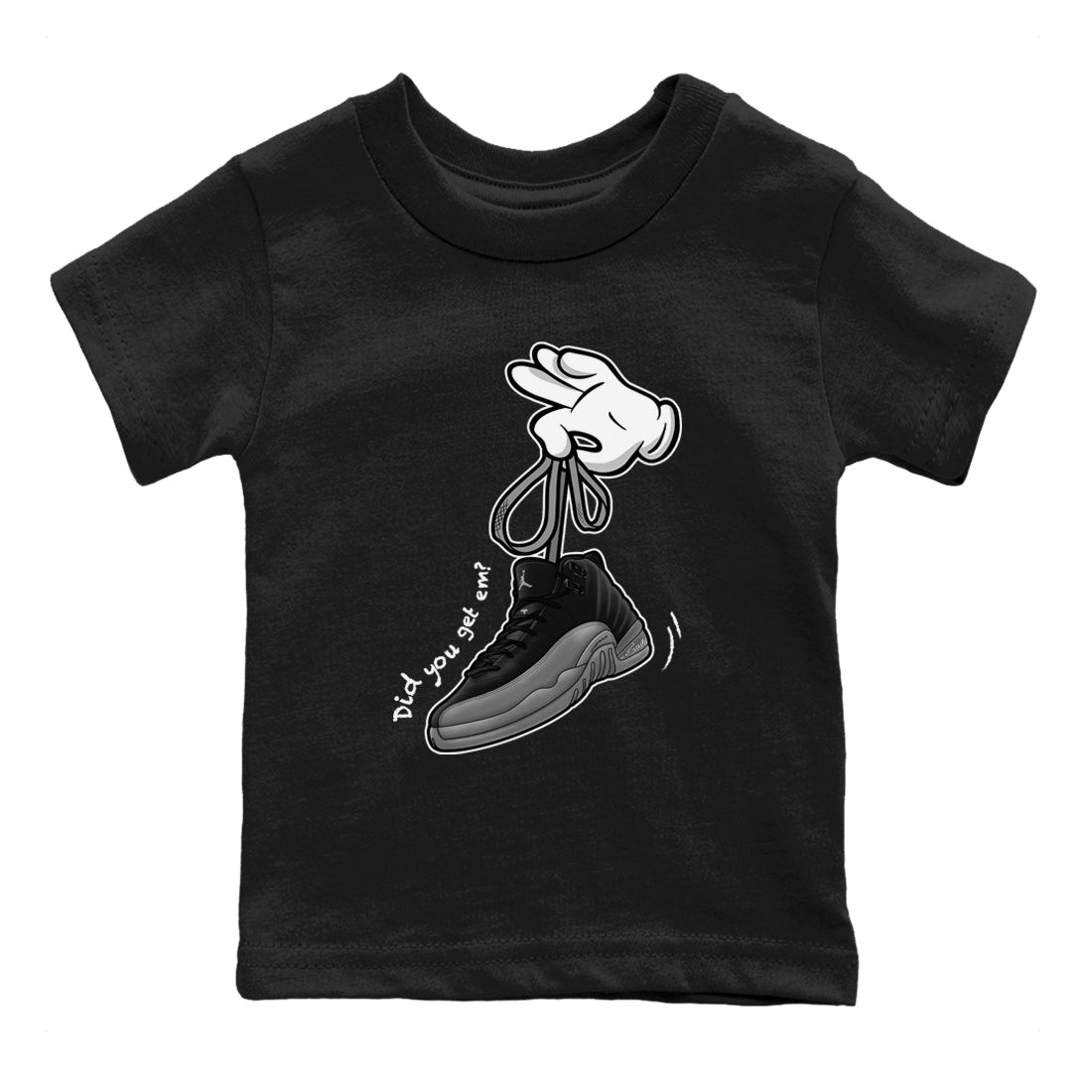 Cartoon Hands snkmatch Tees Kids - Air Jordan 12 Black Wolf Grey