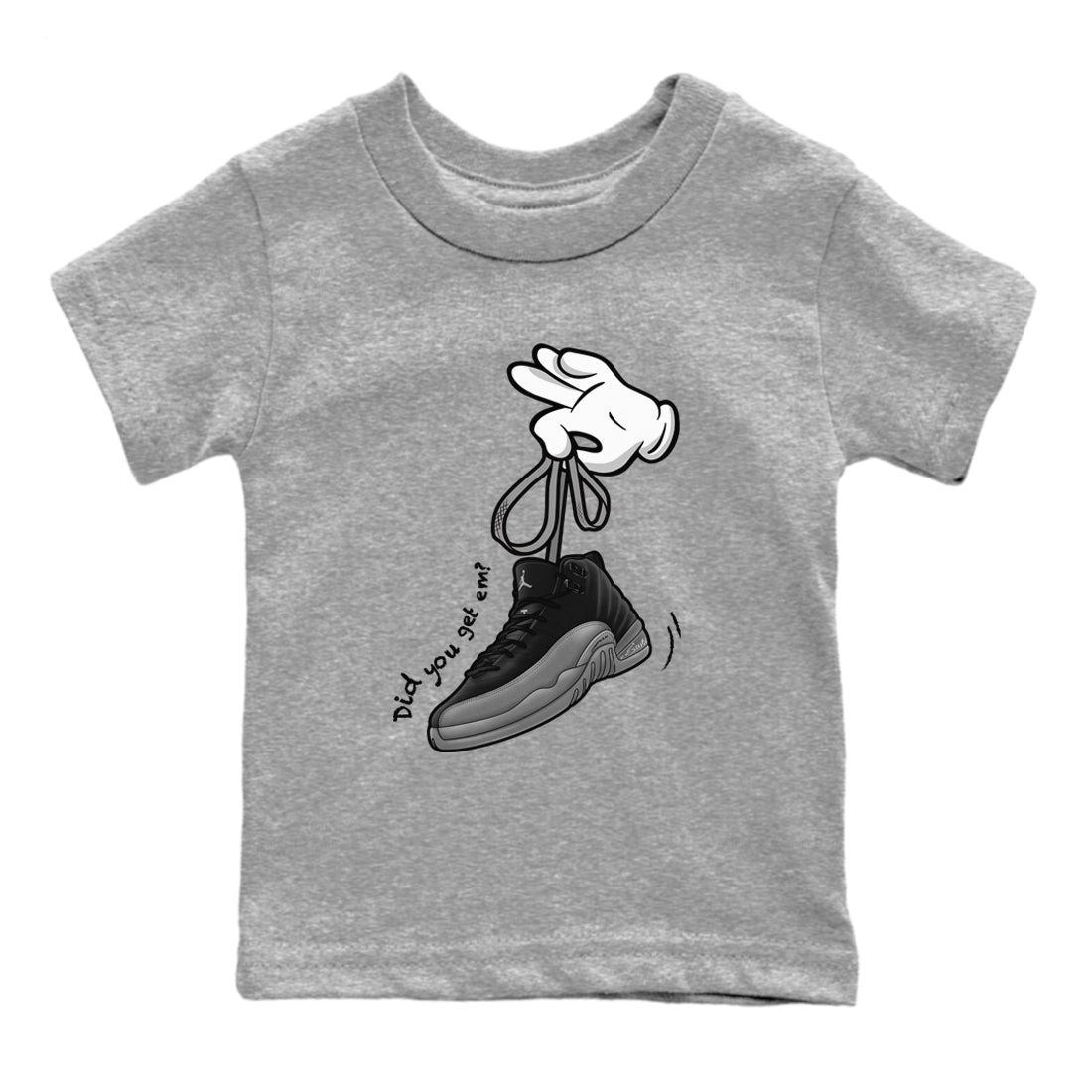 Cartoon Hands snkmatch Tees Kids - Air Jordan 12 Black Wolf Grey