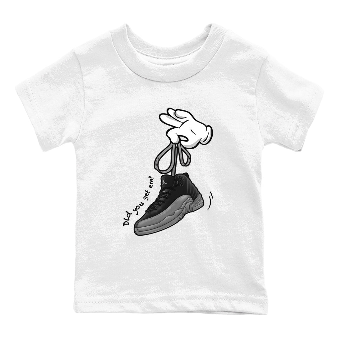 Cartoon Hands snkmatch Tees Kids - Air Jordan 12 Black Wolf Grey