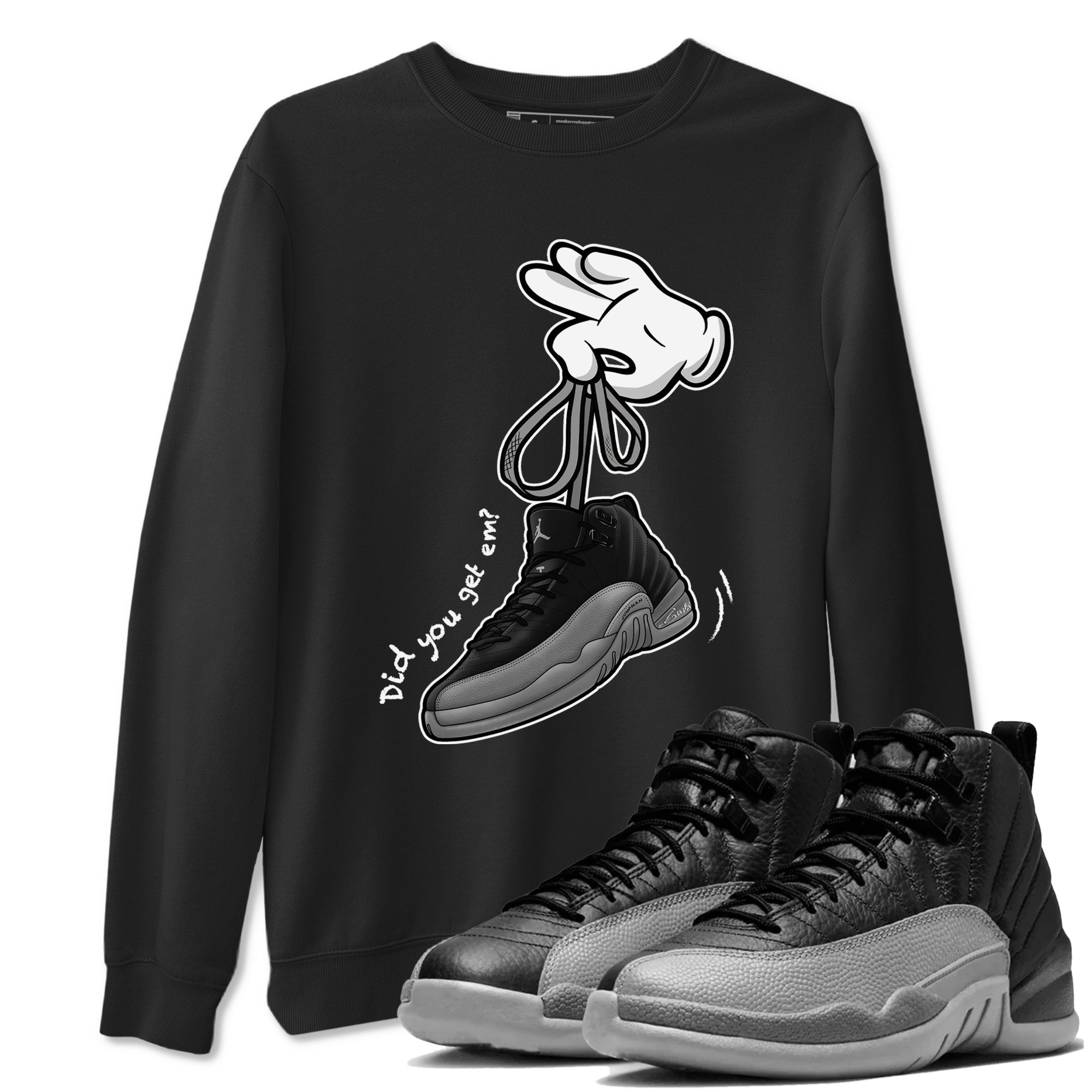 Cartoon Hands snkmatch Tees - Air Jordan 12 Black Wolf Grey