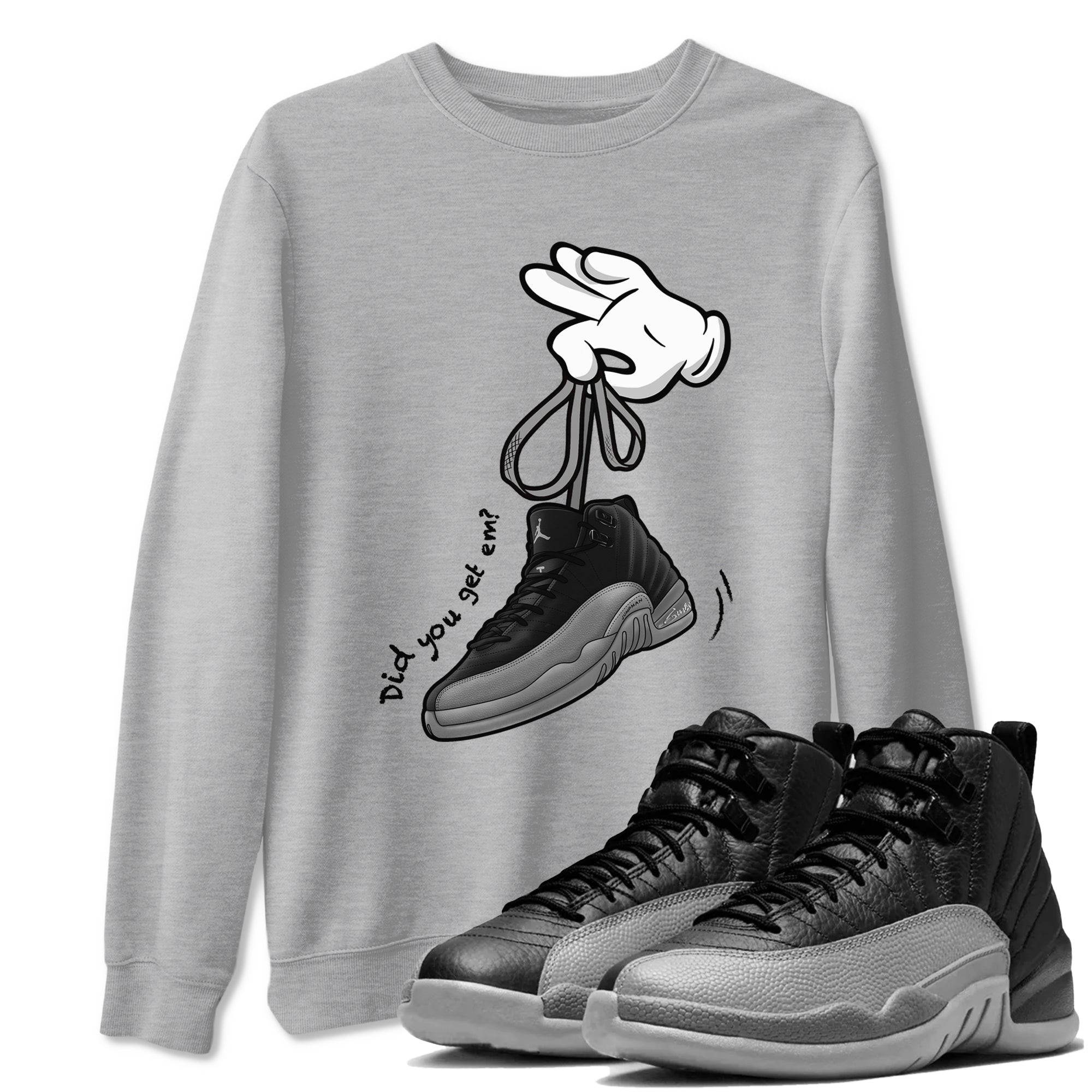 Cartoon Hands snkmatch Tees - Air Jordan 12 Black Wolf Grey