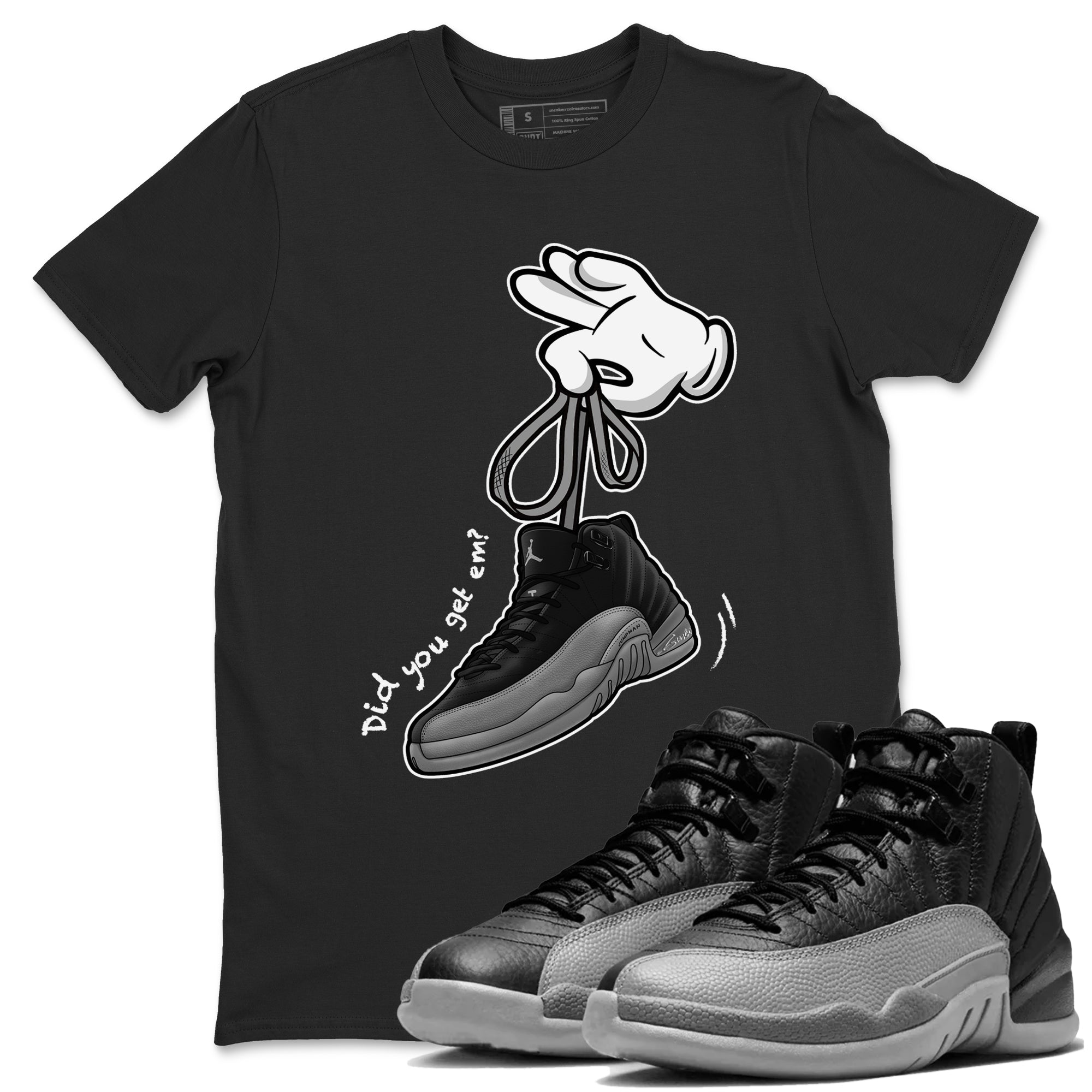 Cartoon Hands snkmatch Tees - Air Jordan 12 Black Wolf Grey