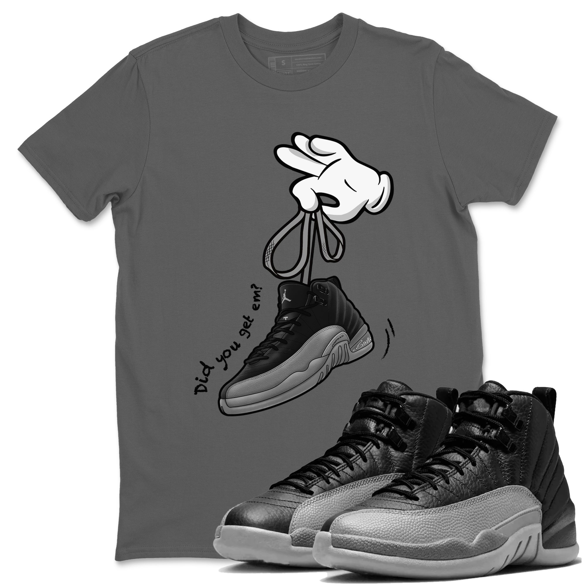 Cartoon Hands snkmatch Tees - Air Jordan 12 Black Wolf Grey