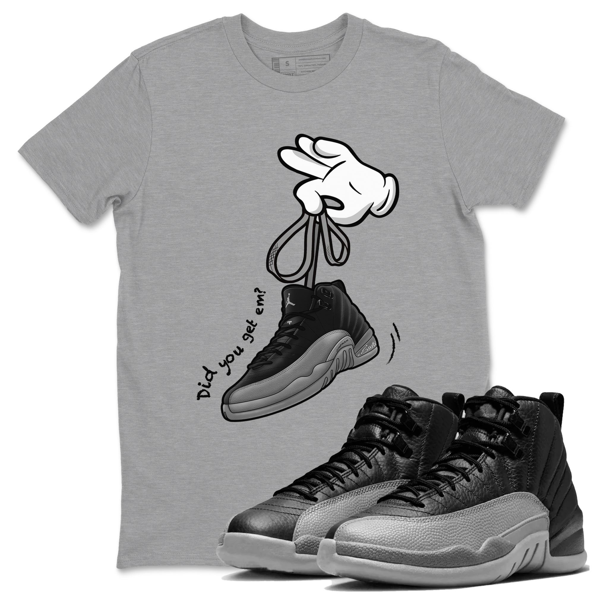 Cartoon Hands snkmatch Tees - Air Jordan 12 Black Wolf Grey