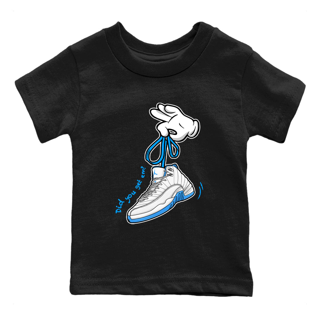 Cartoon Hands snkmatch Tees Kids - Air Jordan 12 White and University Blue