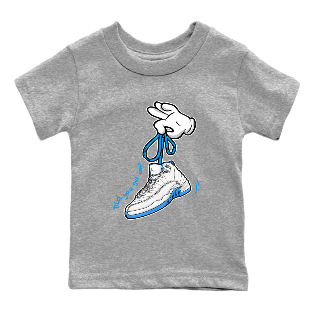 Cartoon Hands snkmatch Tees Kids - Air Jordan 12 White and University Blue