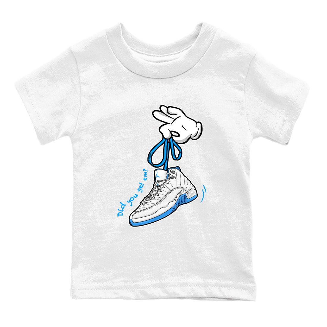Cartoon Hands snkmatch Tees Kids - Air Jordan 12 White and University Blue