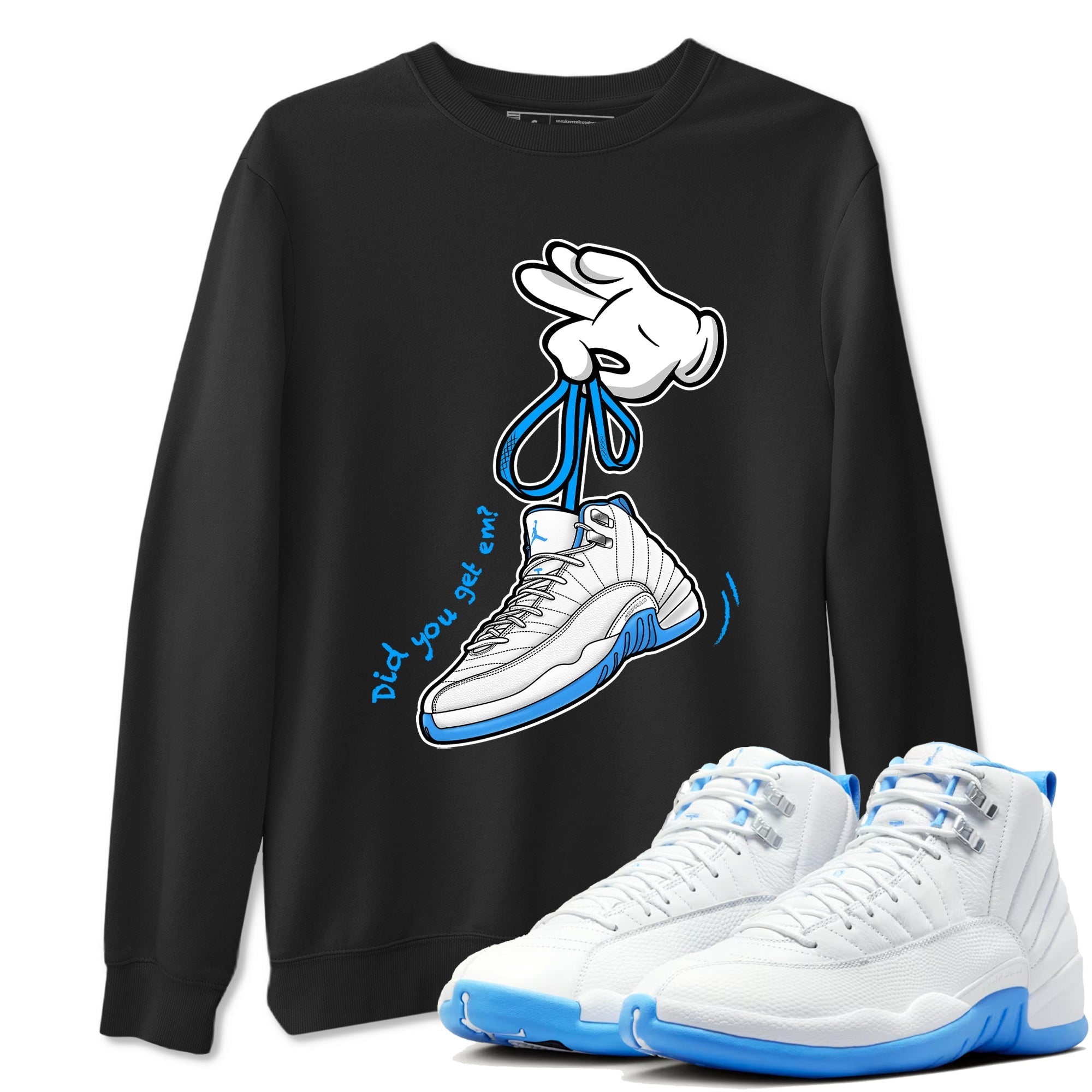 Cartoon Hands snkmatch Tees - Air Jordan 12 White and University Blue