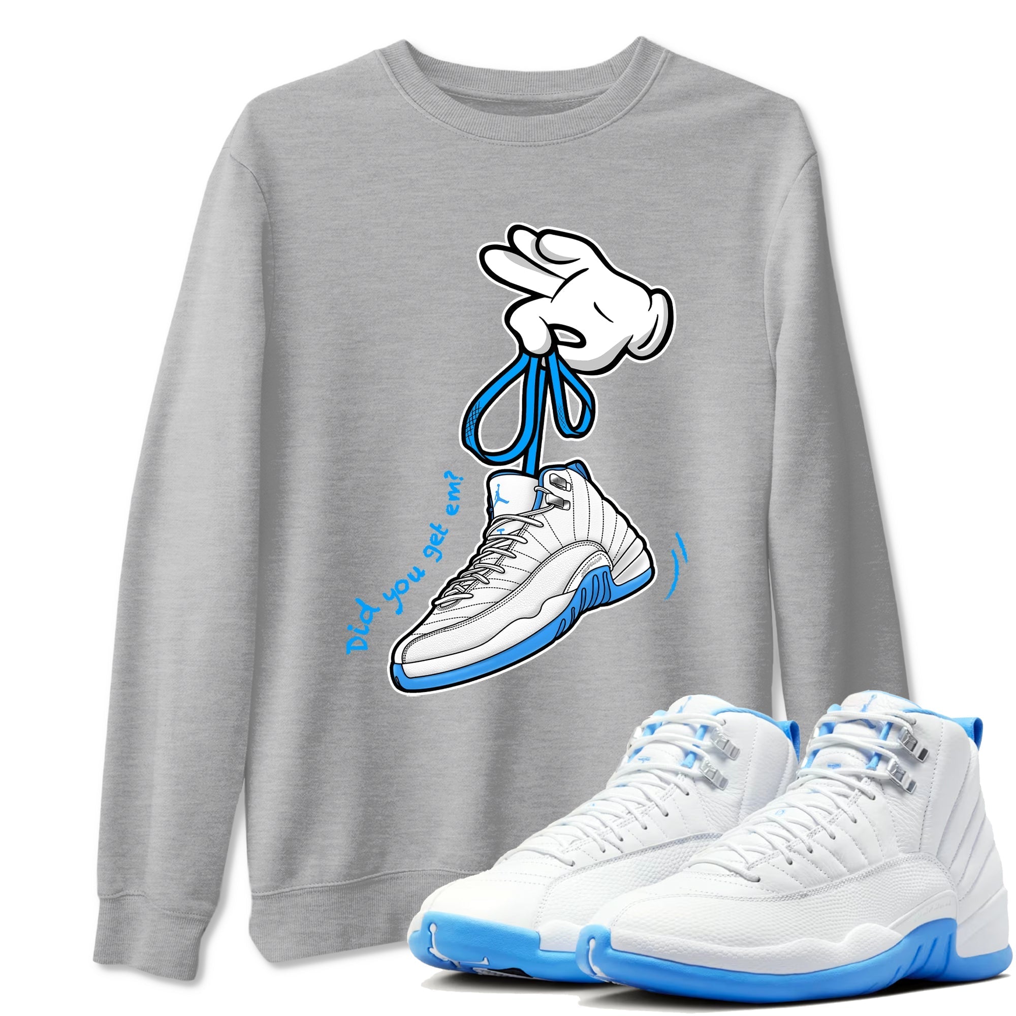 Cartoon Hands snkmatch Tees - Air Jordan 12 White and University Blue