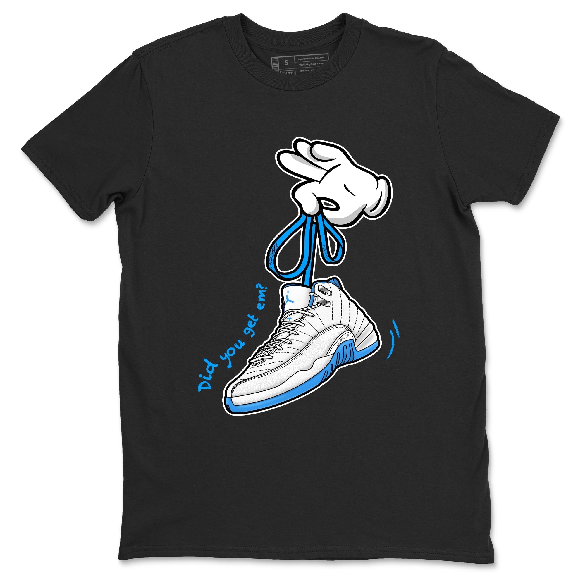 Cartoon Hands snkmatch Tees - Air Jordan 12 White and University Blue