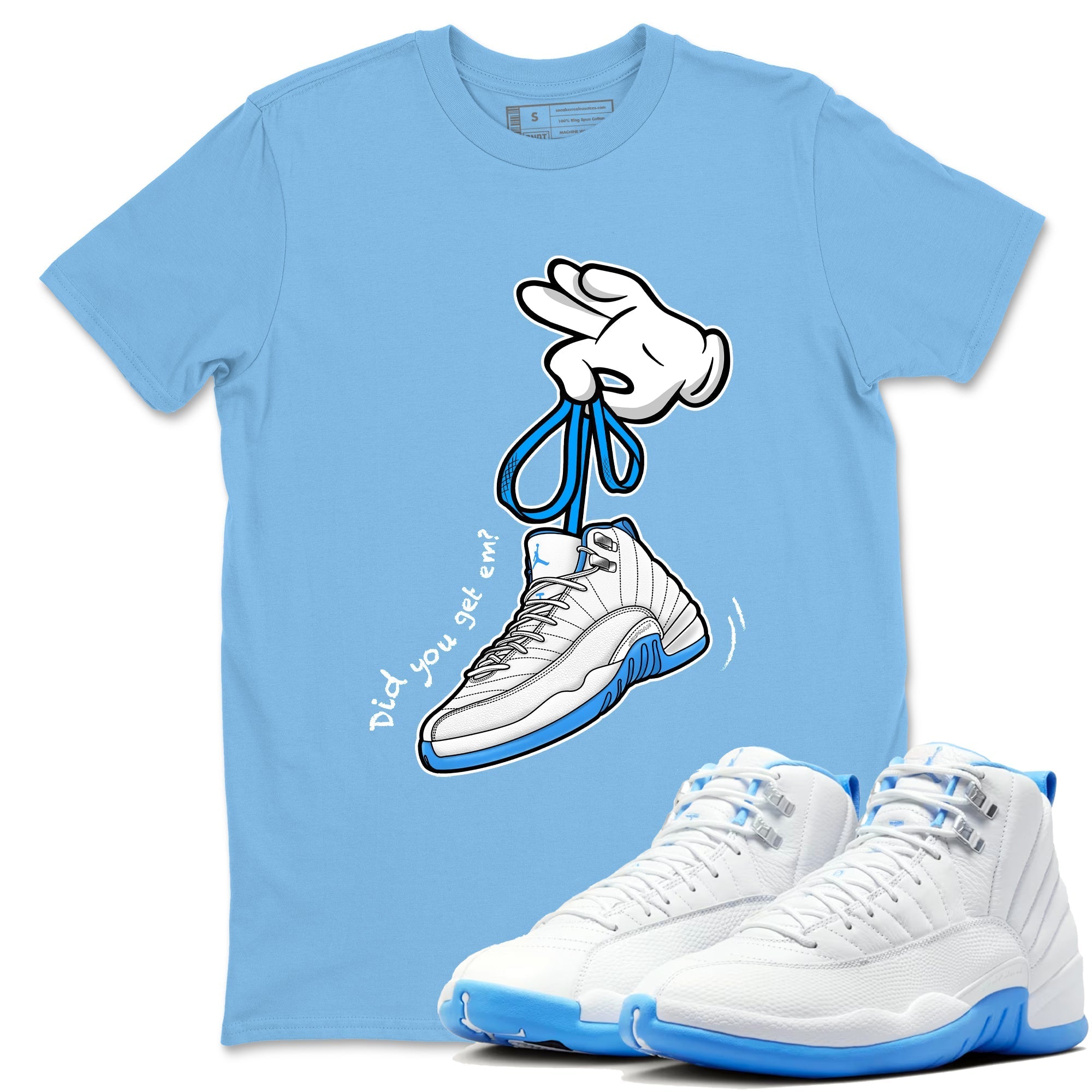 Cartoon Hands snkmatch Tees - Air Jordan 12 White and University Blue