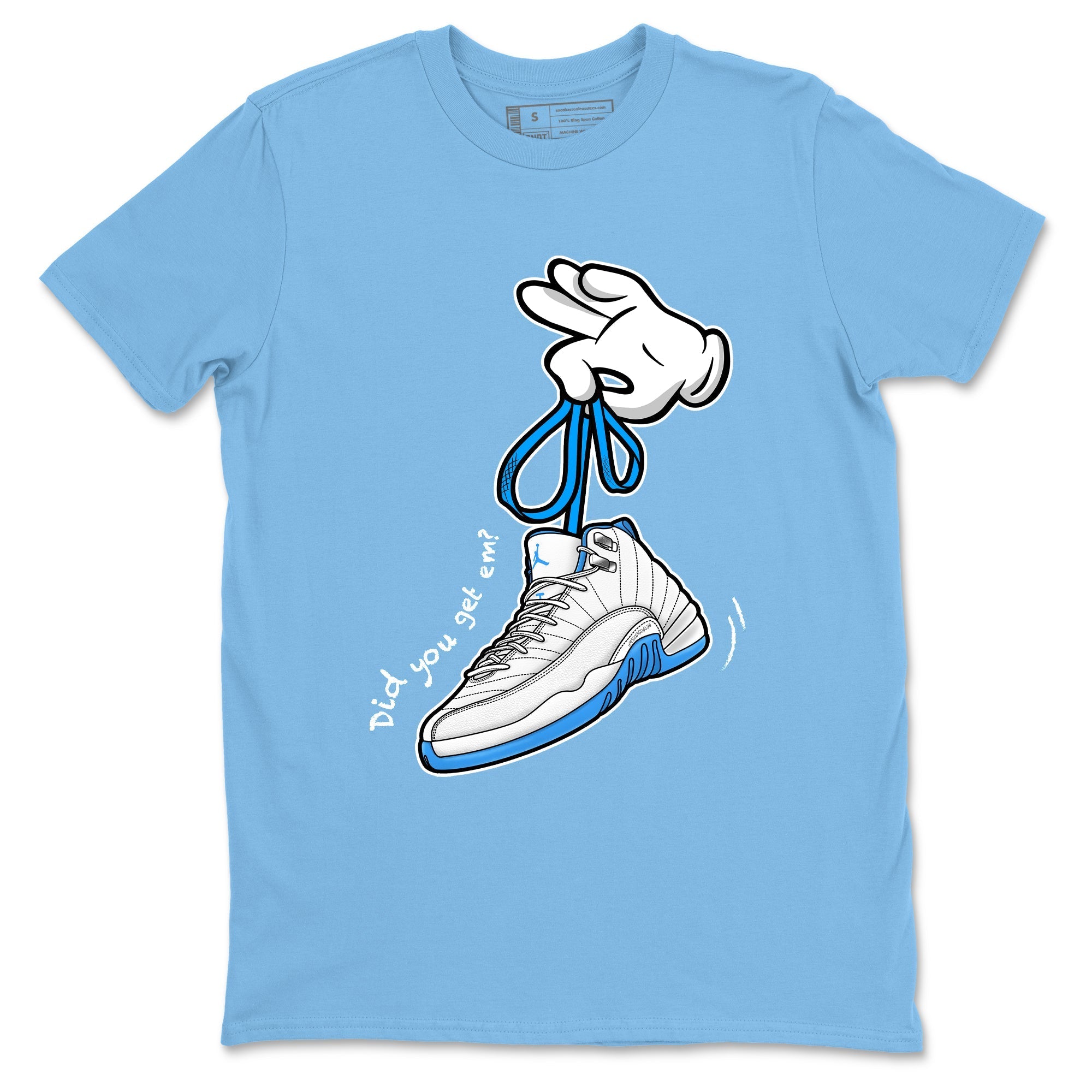 Cartoon Hands snkmatch Tees - Air Jordan 12 White and University Blue