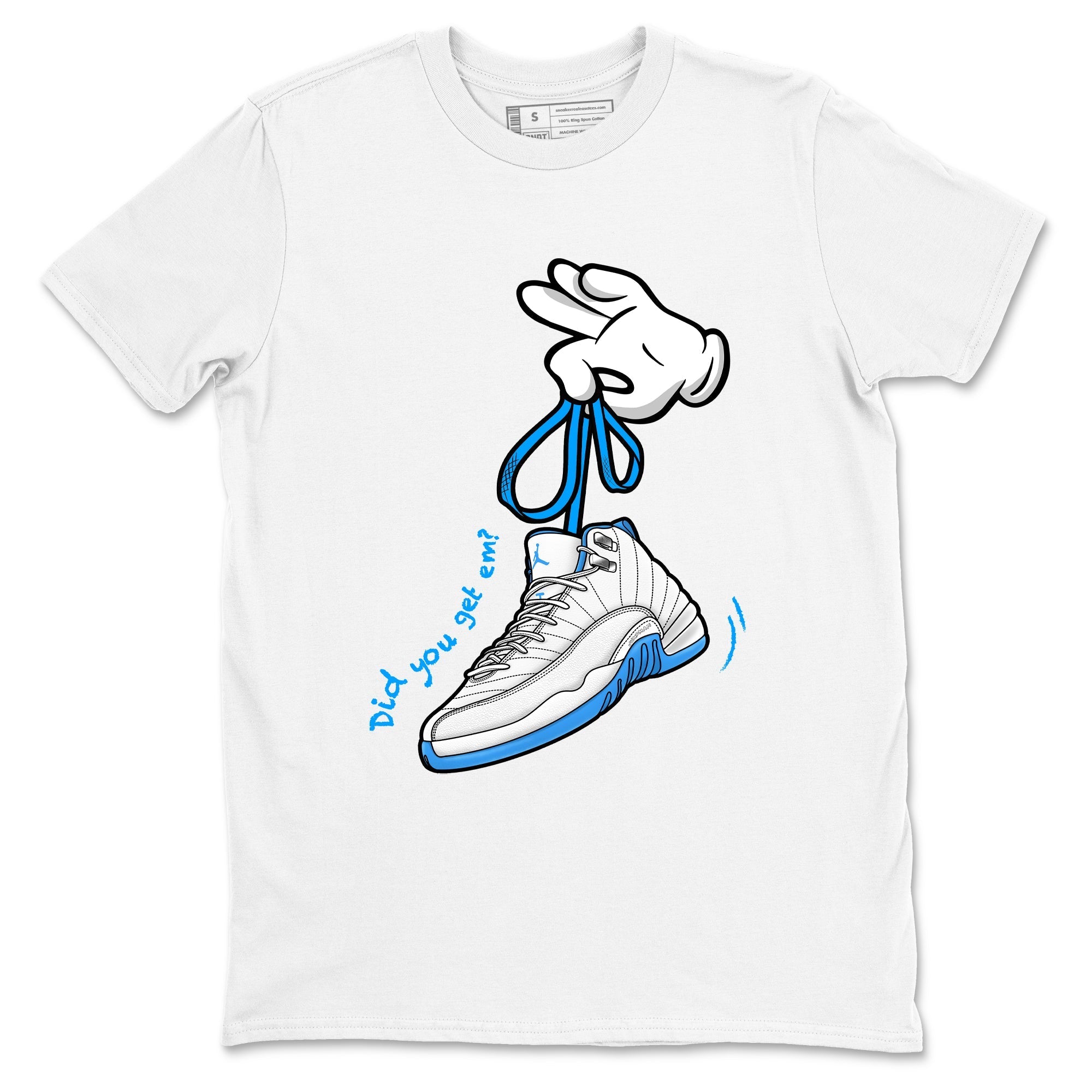 Cartoon Hands snkmatch Tees - Air Jordan 12 White and University Blue
