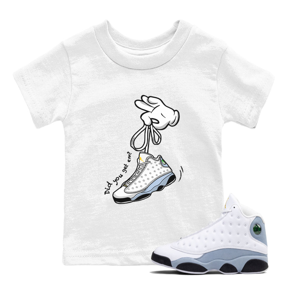 Cartoon Hands snkmatch Tees Kids - Air Jordan 13 Blue Grey