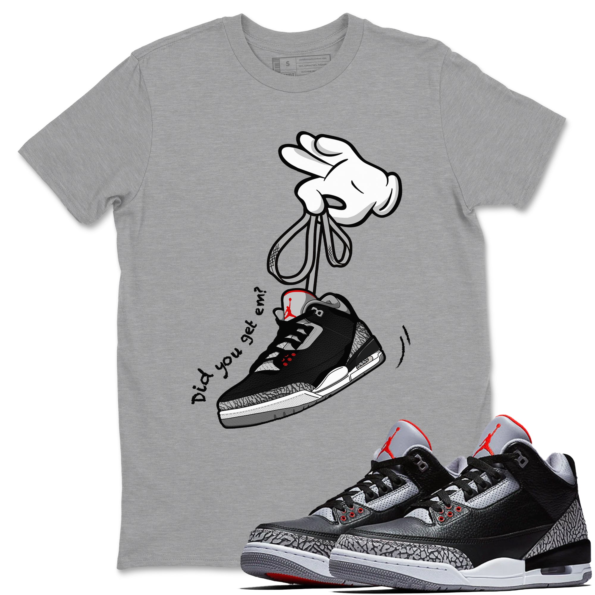 Cartoon Hands snkmatch Tees - Air Jordan 3 Black Cement