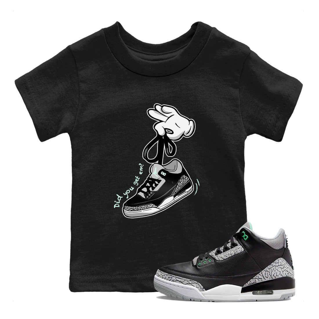 Cartoon Hands snkmatch Tees Kids - Air Jordan 3 Green Glow